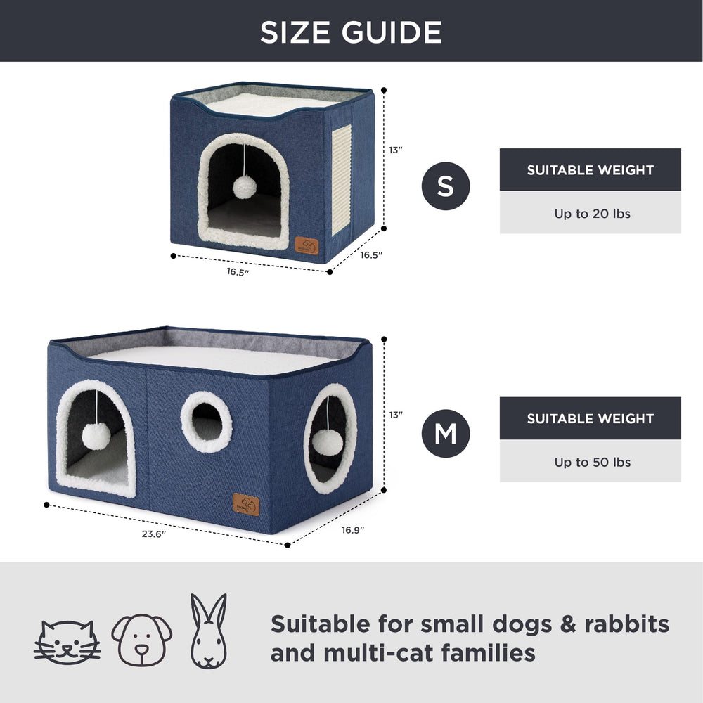 Bedsure cat house foldable design blue folds flat for easy storage and travel.