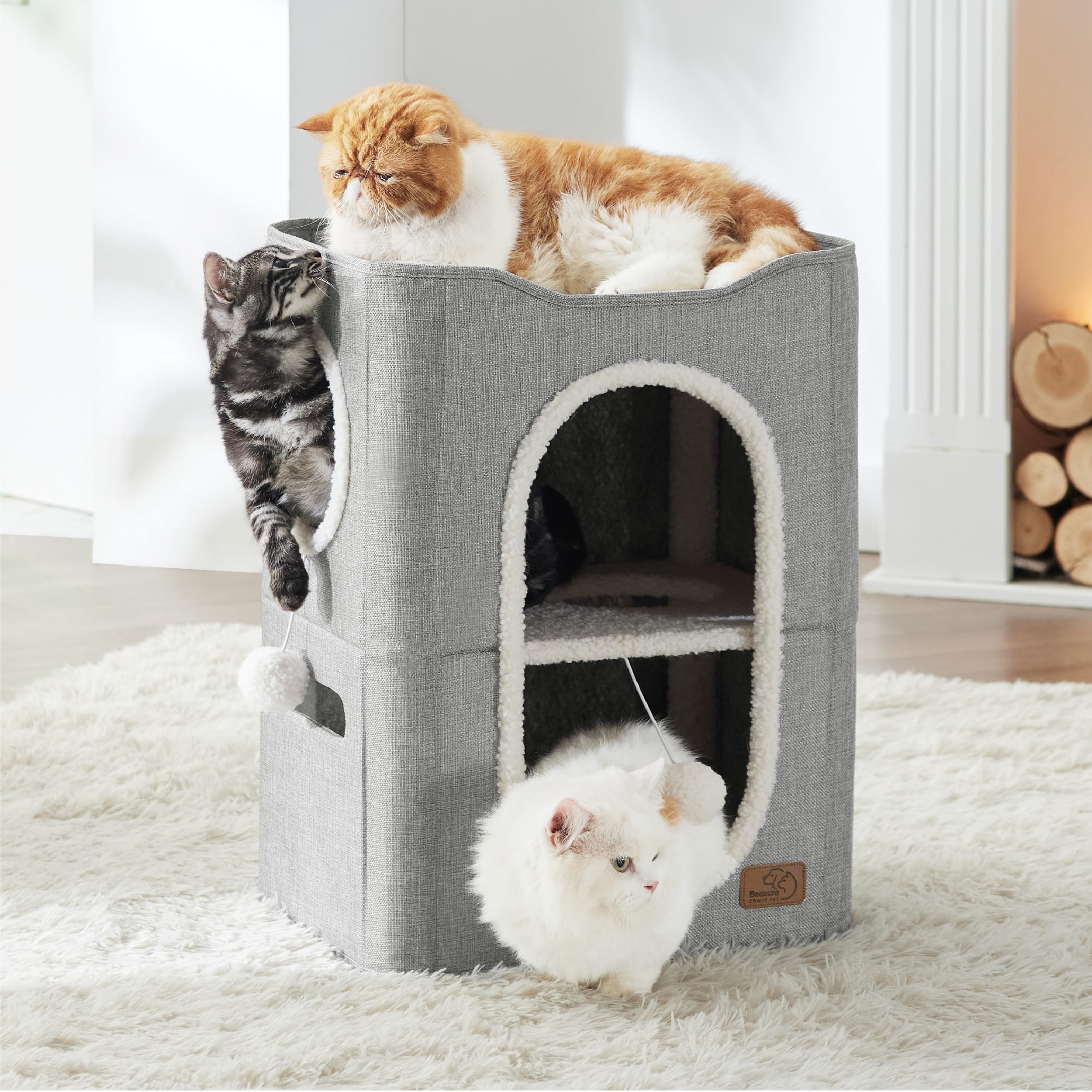 Bedsure cat house gray fabric offers soft texture with sturdy structure.