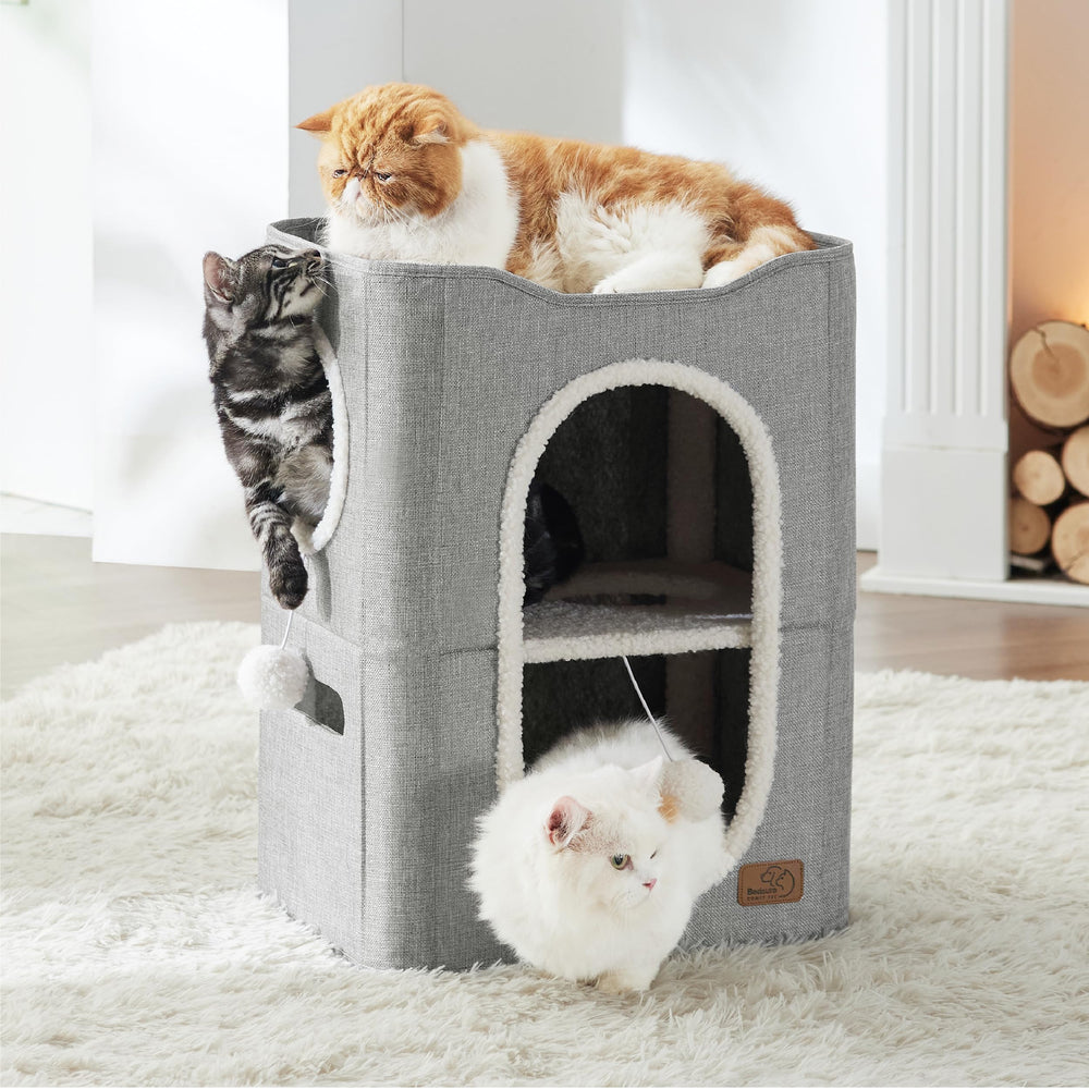 Bedsure cat house gray fabric offers soft texture with sturdy structure.
