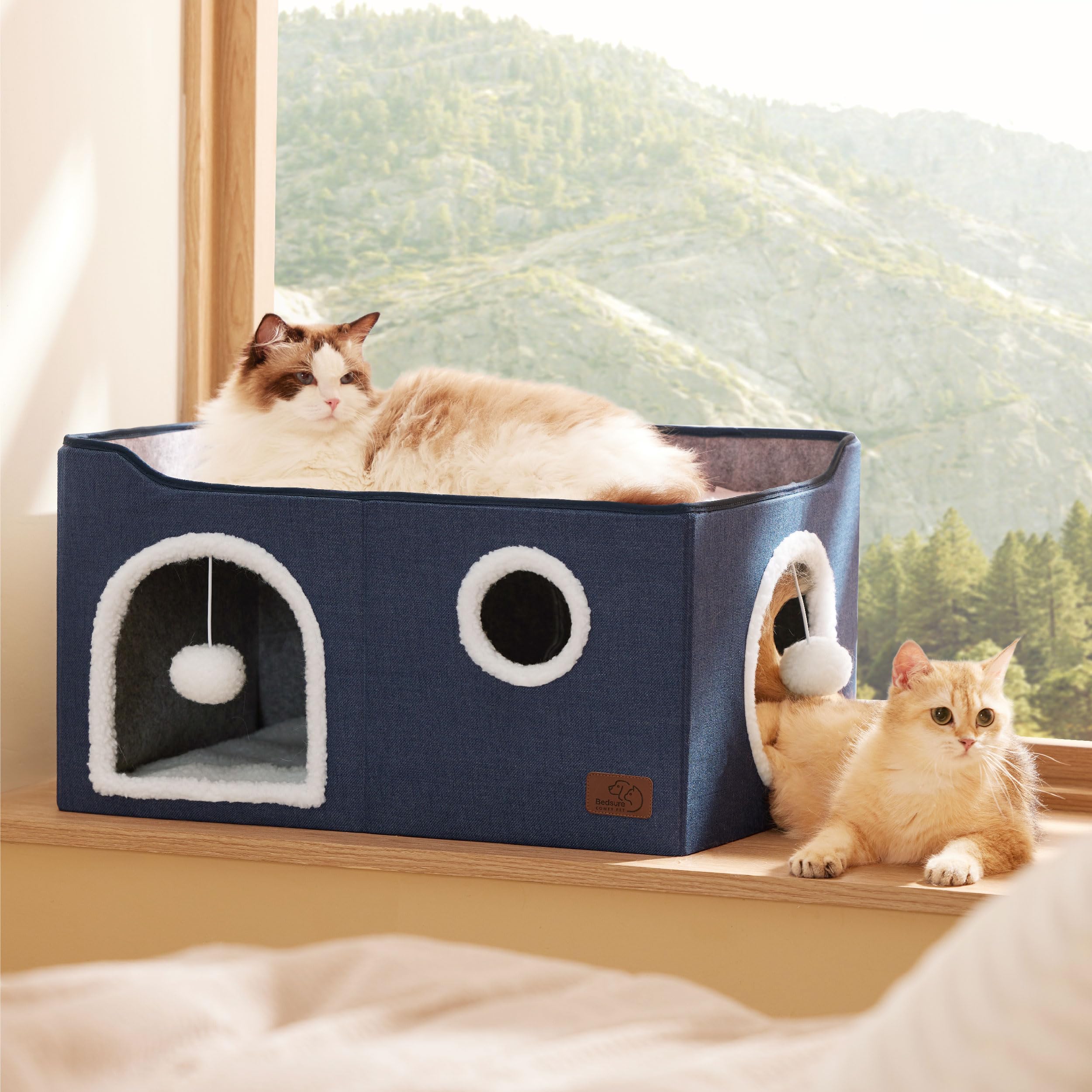 Bedsure cat house removable cushions blue are machine-washable for simple care.