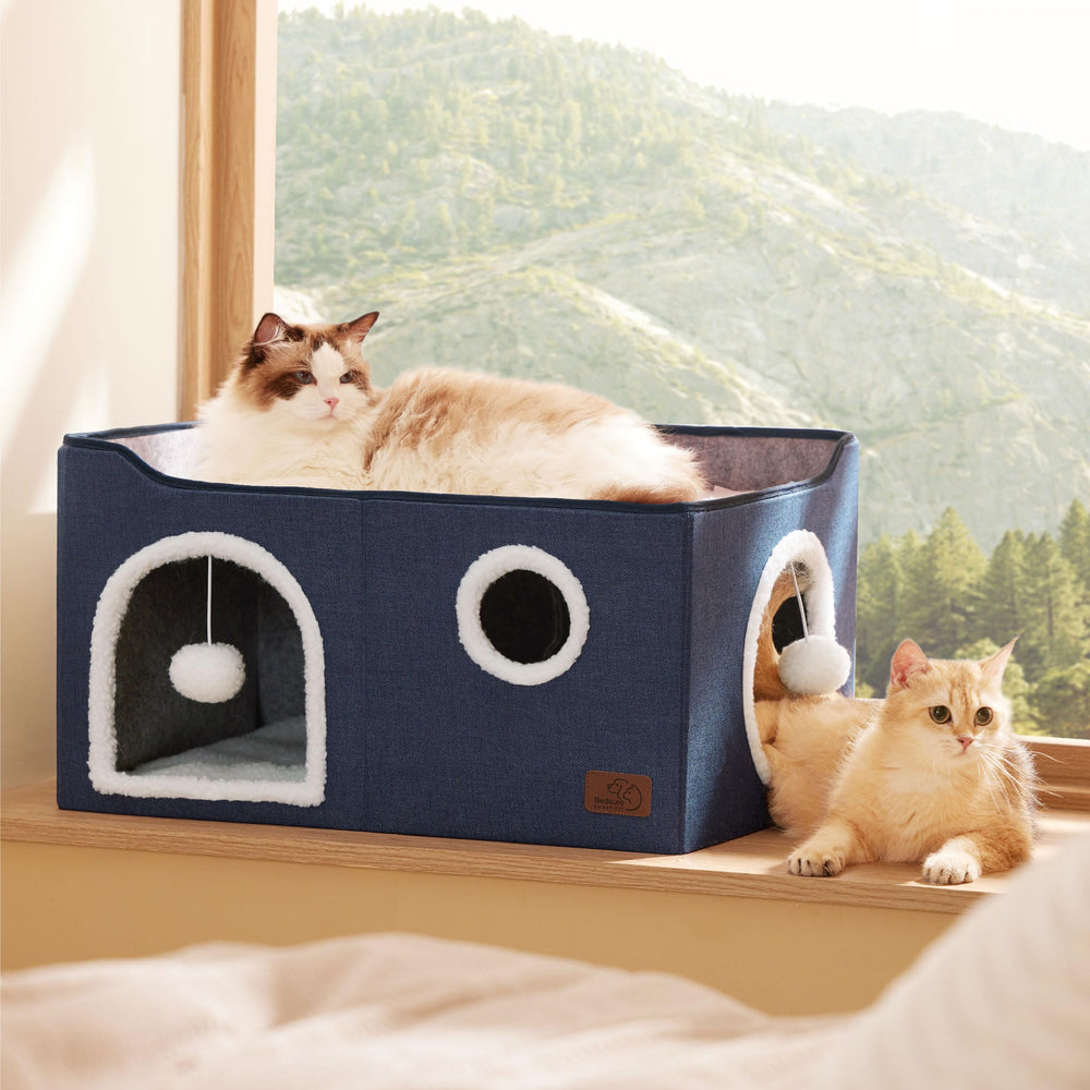 Bedsure cat house removable cushions blue are machine-washable for simple care.