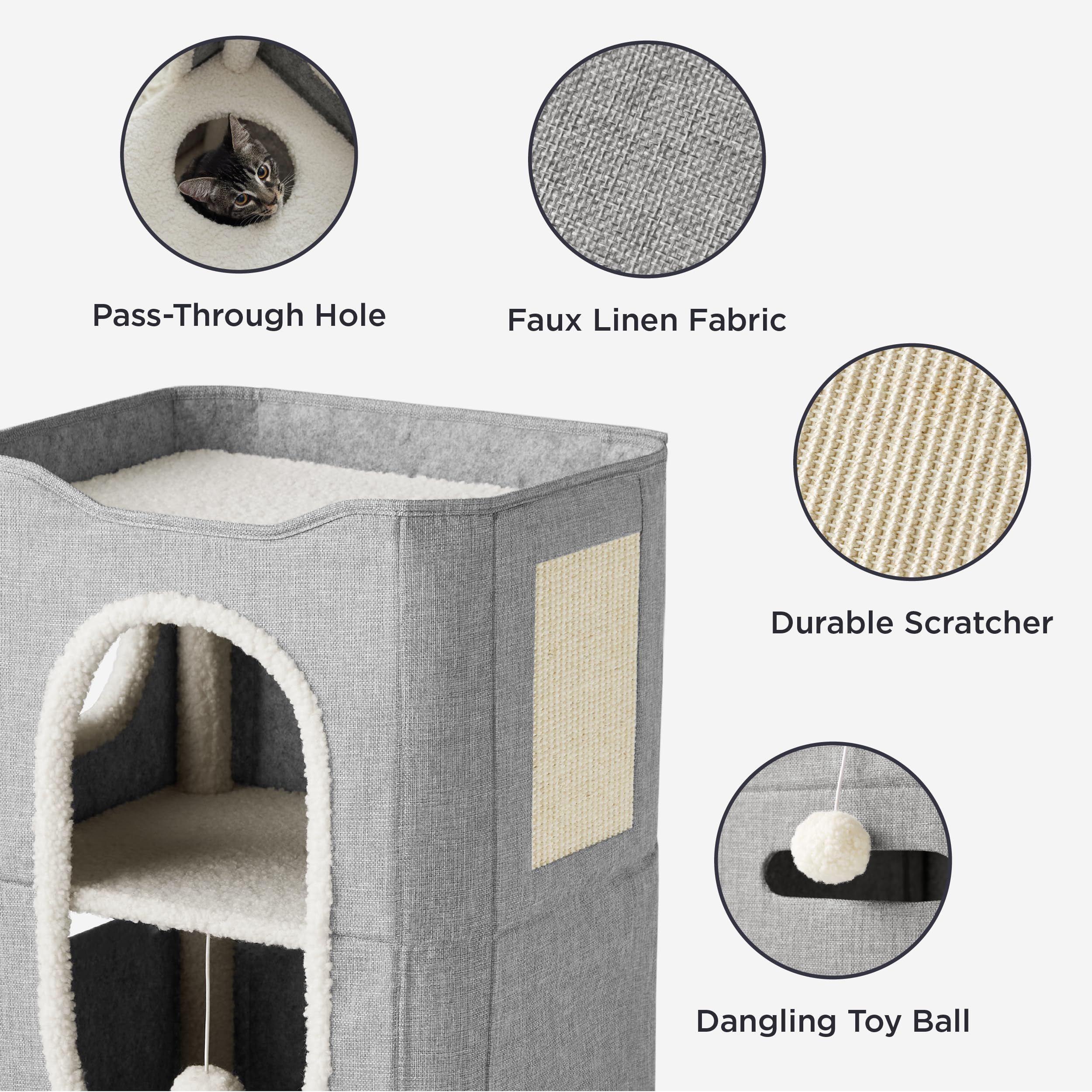 Bedsure cat house scratch pad satisfies scratching in a dedicated area.