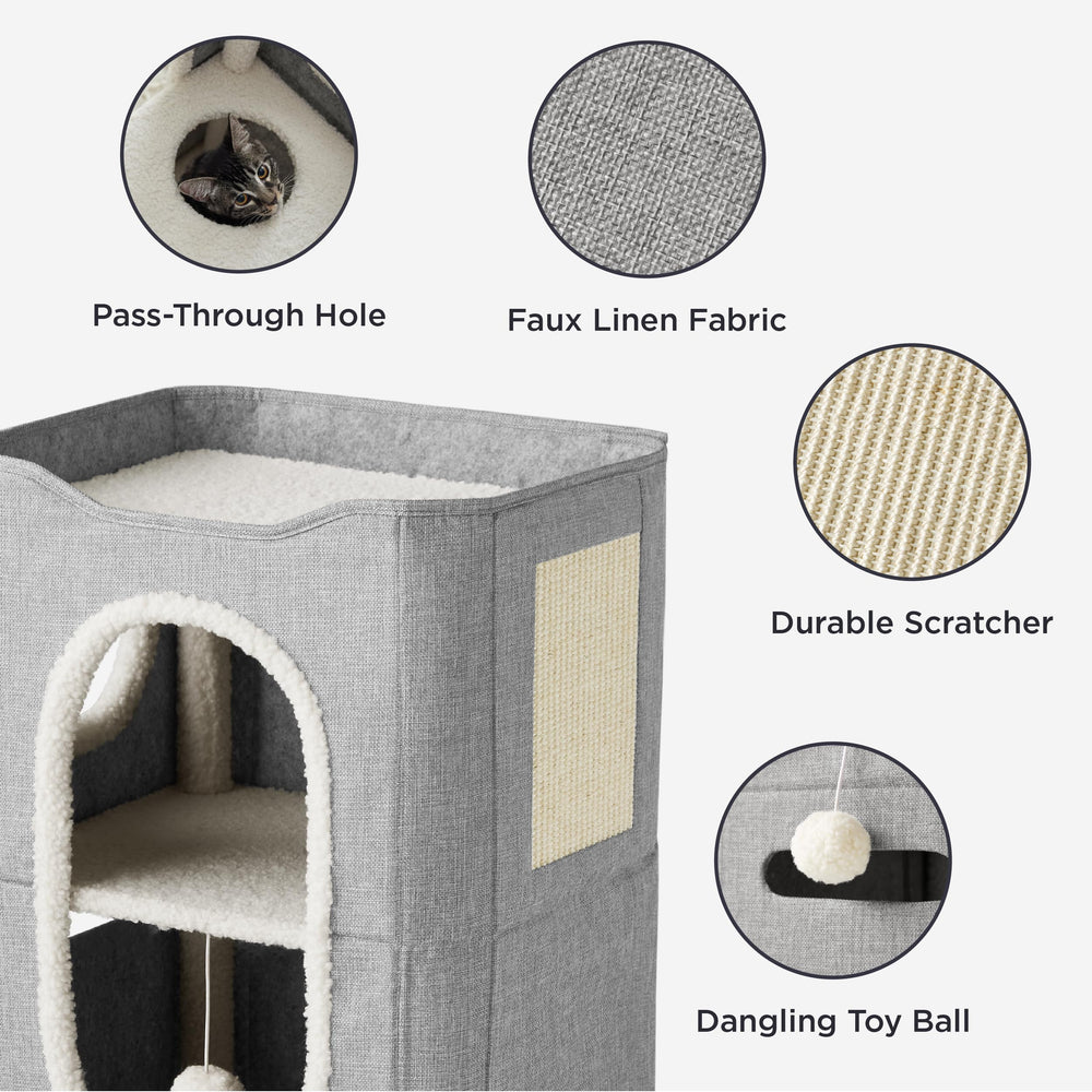 Bedsure cat house scratch pad satisfies scratching in a dedicated area.