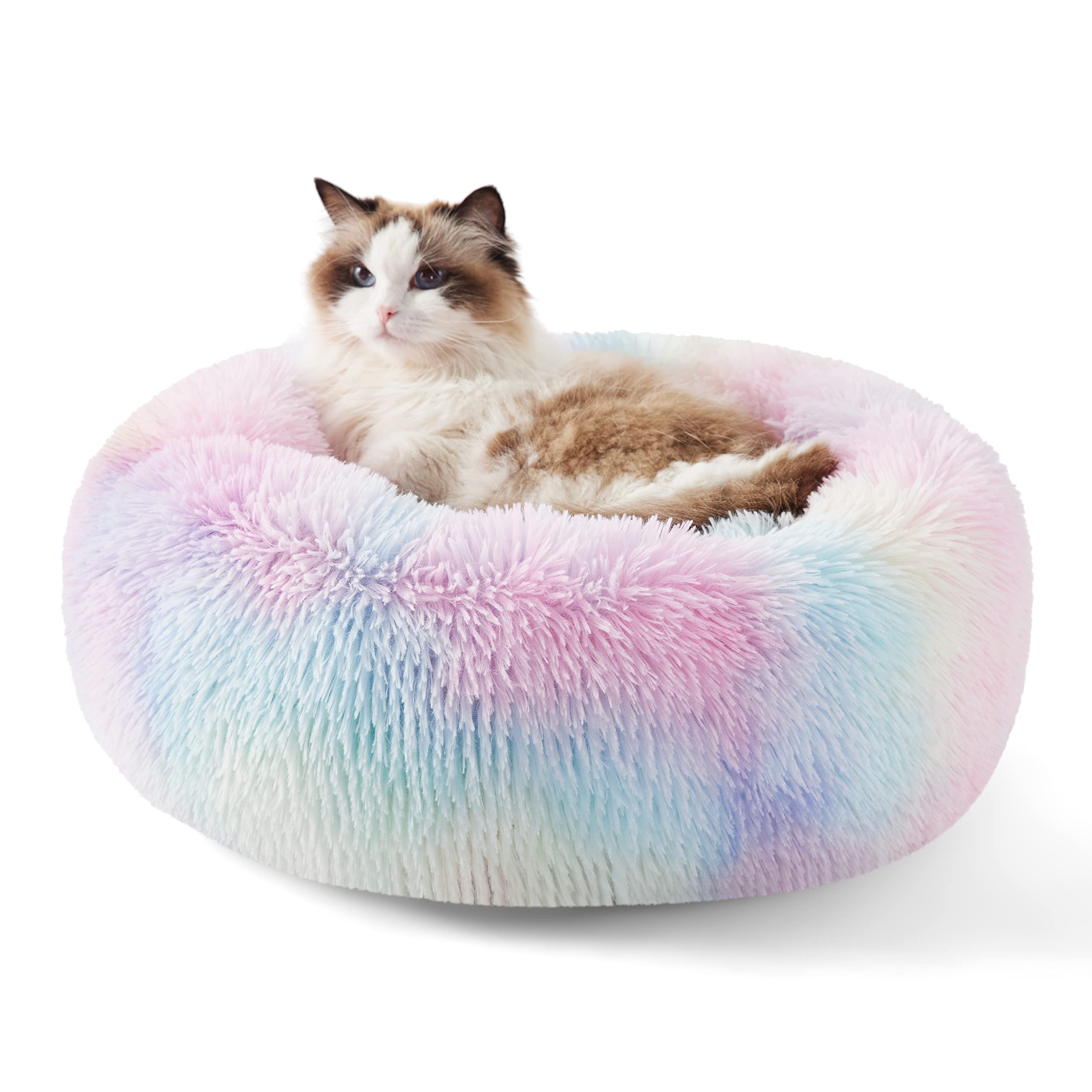 Bedsure calming cat bed closeup shows soft faux fur for cozy curl-up naps