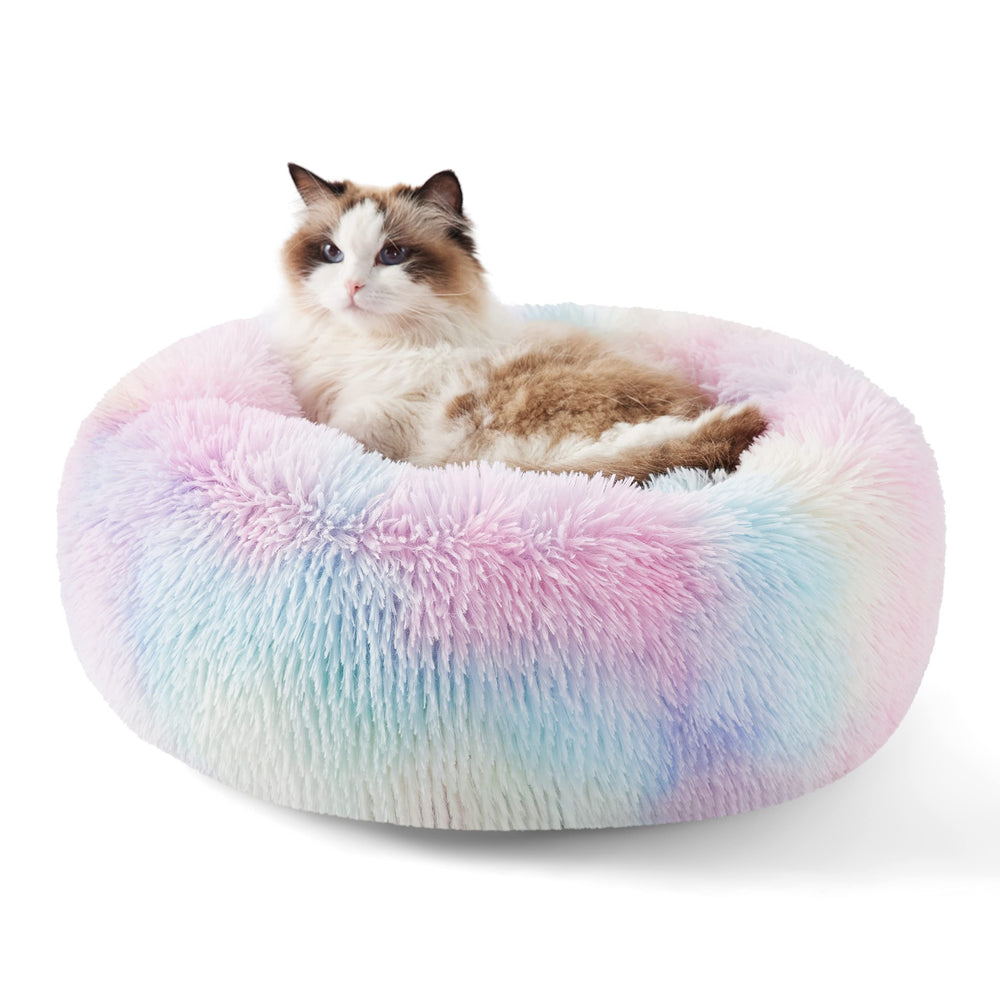 Bedsure calming cat bed closeup shows soft faux fur for cozy curl-up naps