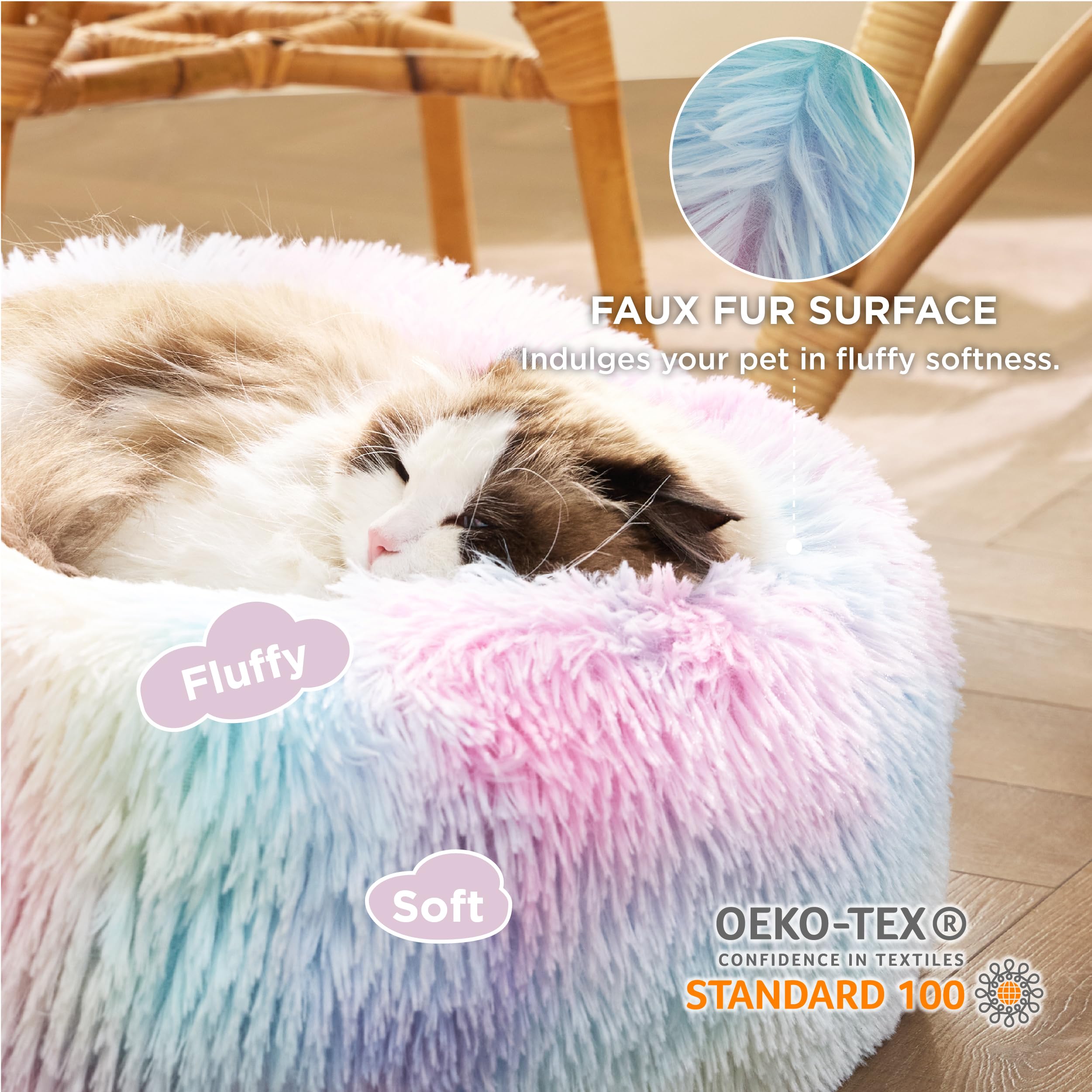 Bedsure cat bed donut design highlights round shape for secure resting