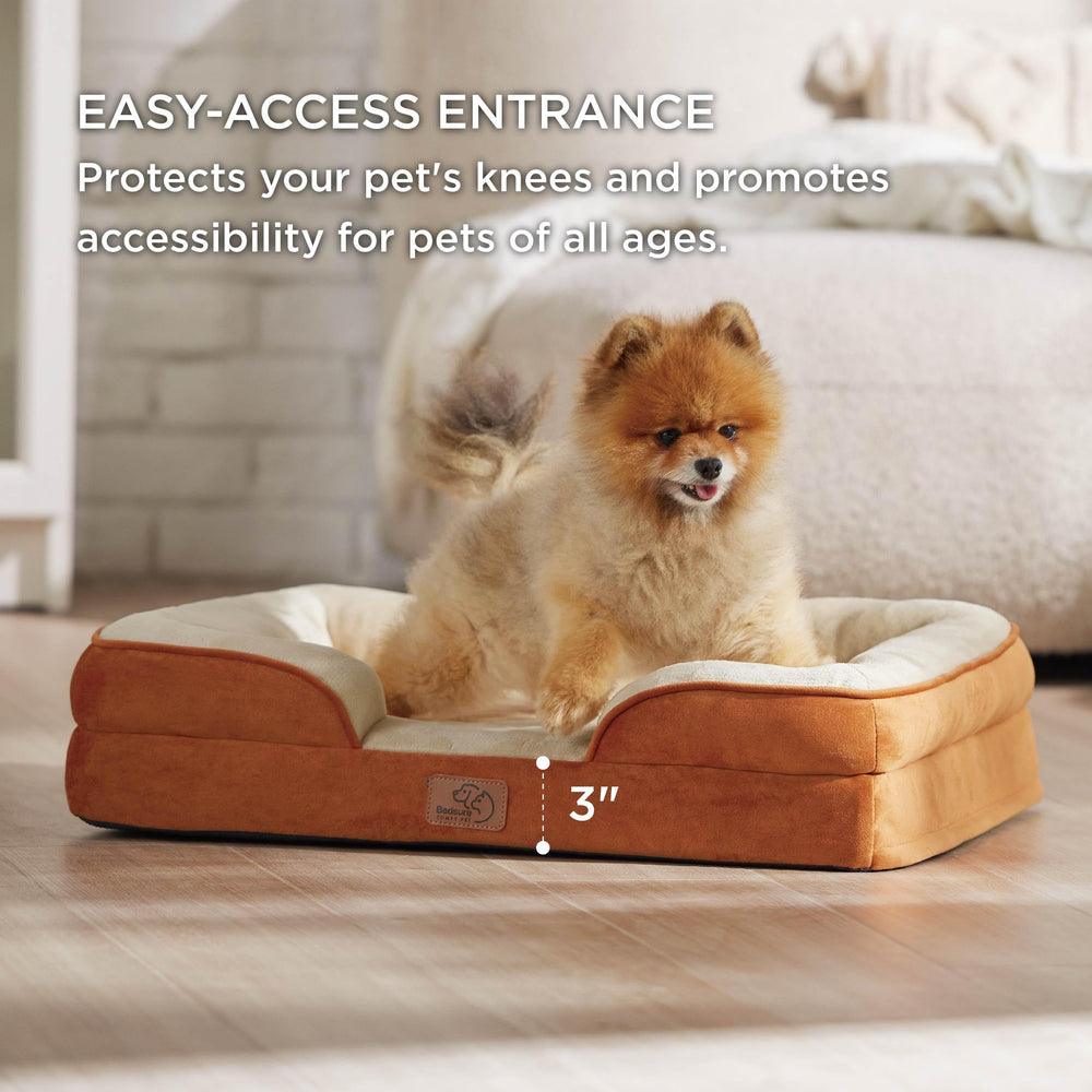 Bedsure CertiPUR-US foam detail on Ember Clay bed emphasizing safe, plush support