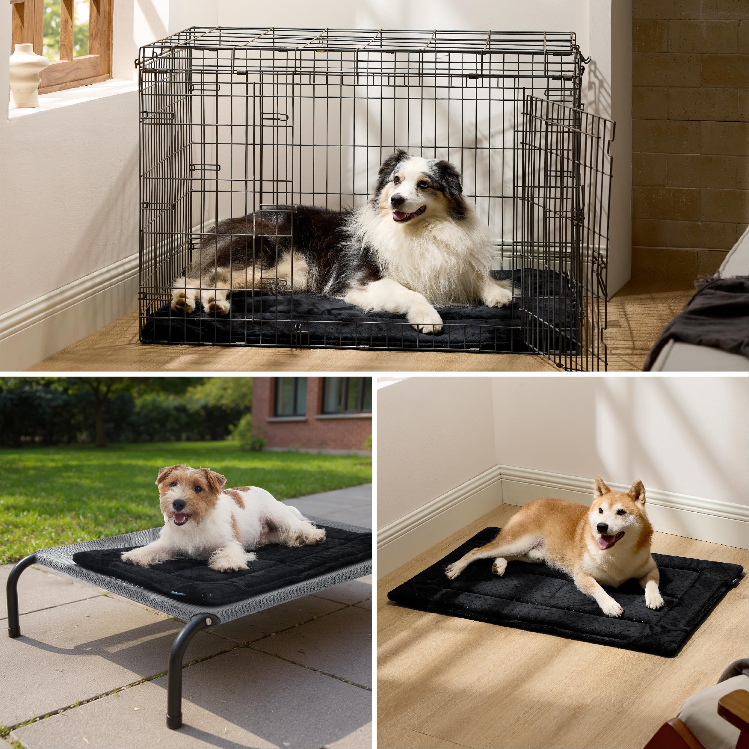 Bedsure chew-proof dog bed shows a dog burrowing and sprawled for varied resting styles