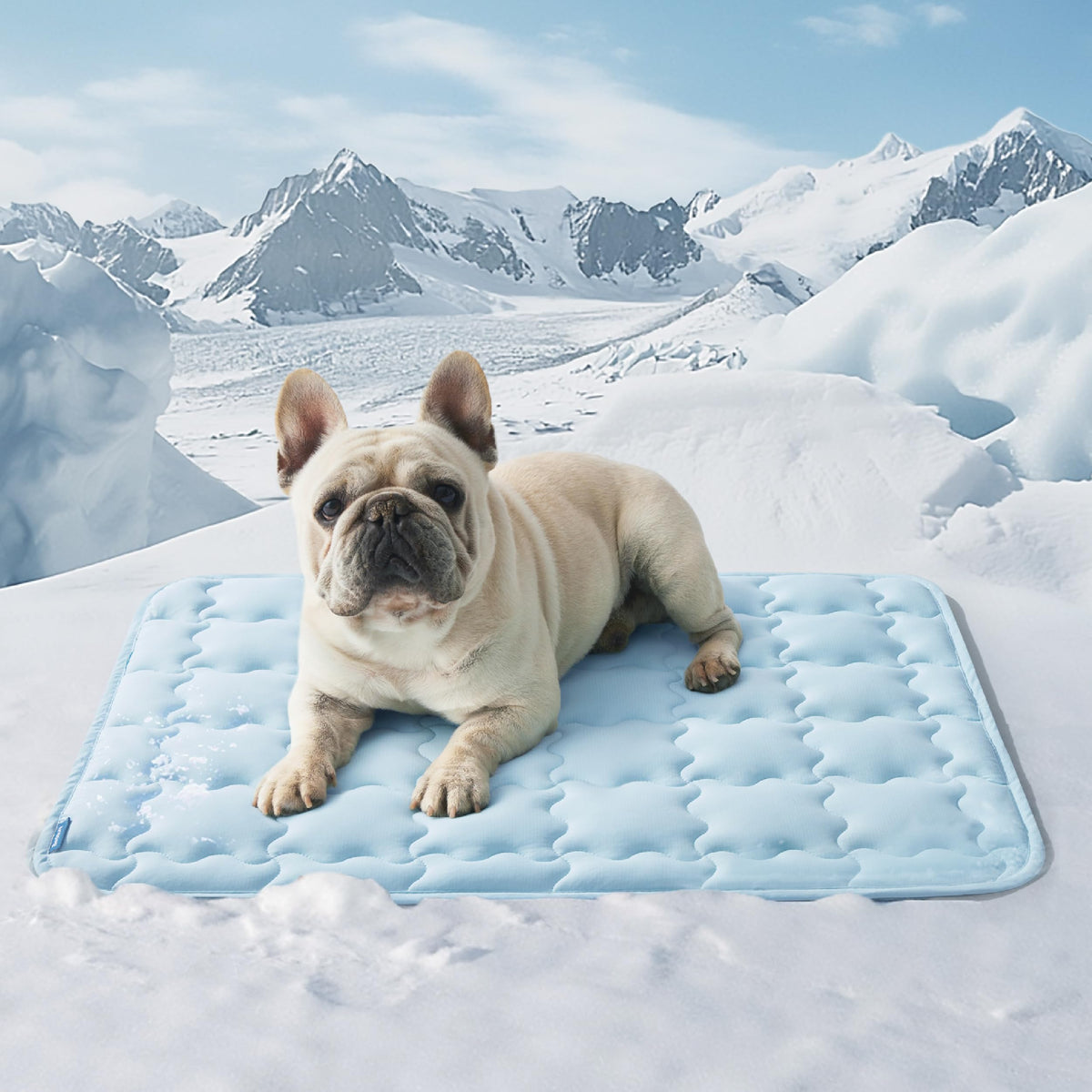 Bedsure cooling mat for medium dogs lying on a cool surface provides refreshing relief on warm days