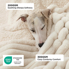 Bedsure corduroy-sherpa dual-sided blanket closeup shows plush comfort and durable edges.