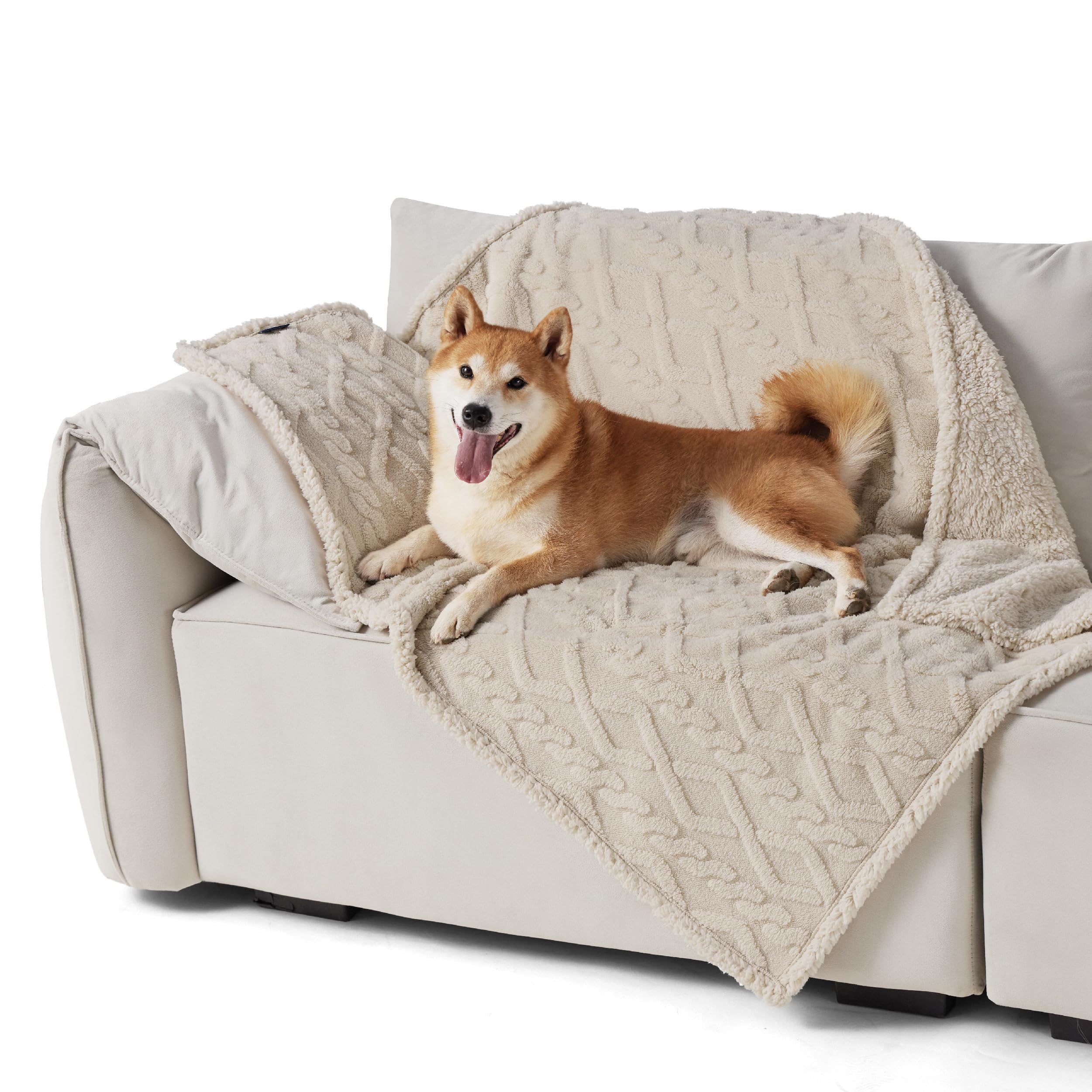 Bedsure couch protection pet blanket in cream guards furniture from hair and scratches