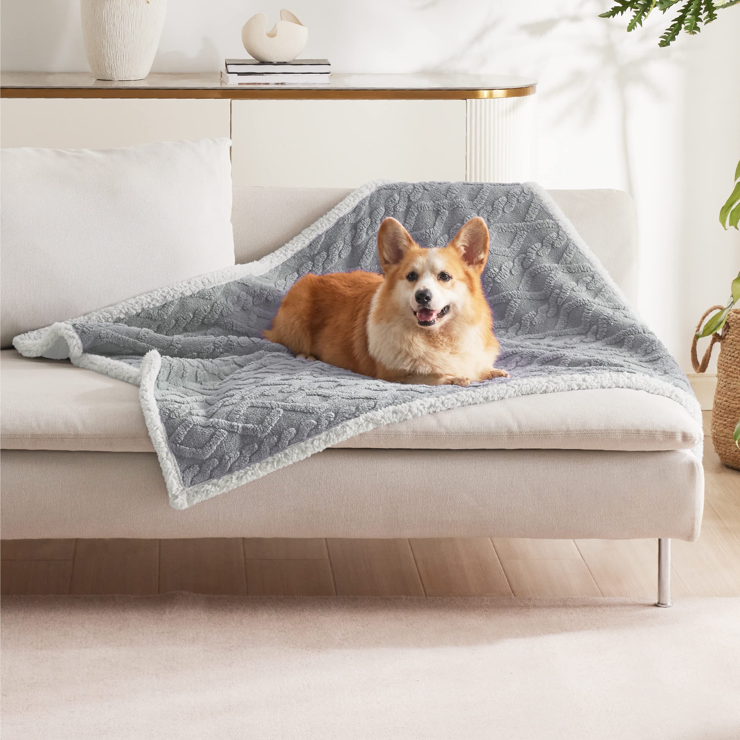 Bedsure couch-protection blanket keeps pet hair off furniture and reduces wear.