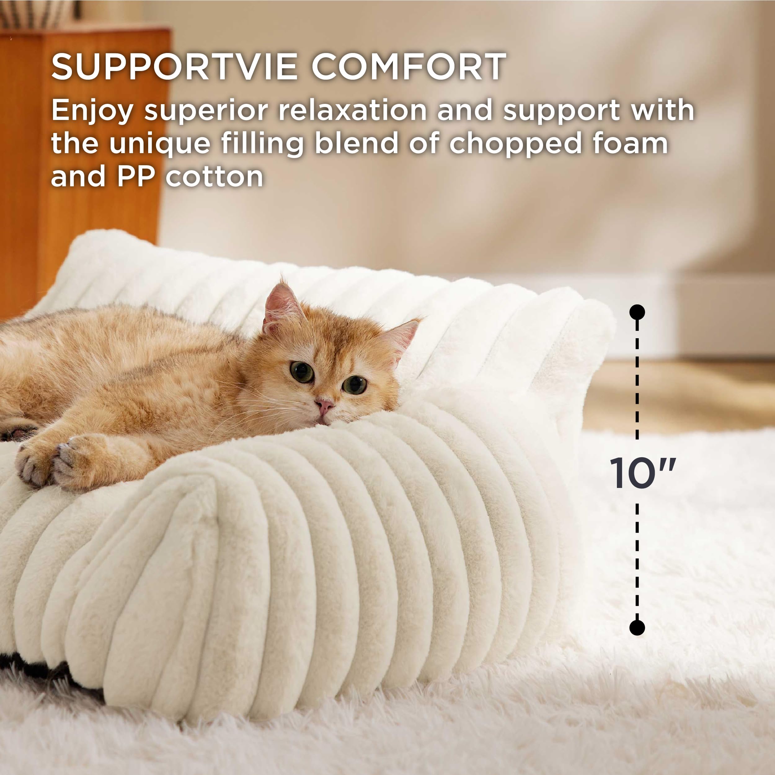 Bedsure cute cat couch backrest detail shows high back for additional neck support during naps.