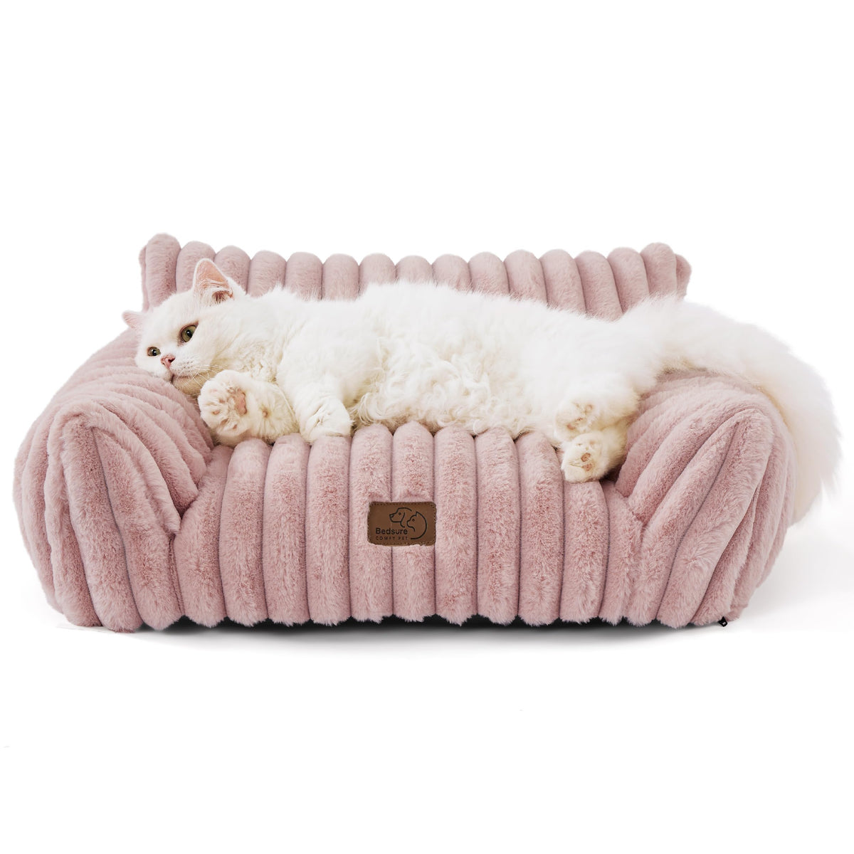 Bedsure cute cat couch blush pink front view for compact, cozy lounging.