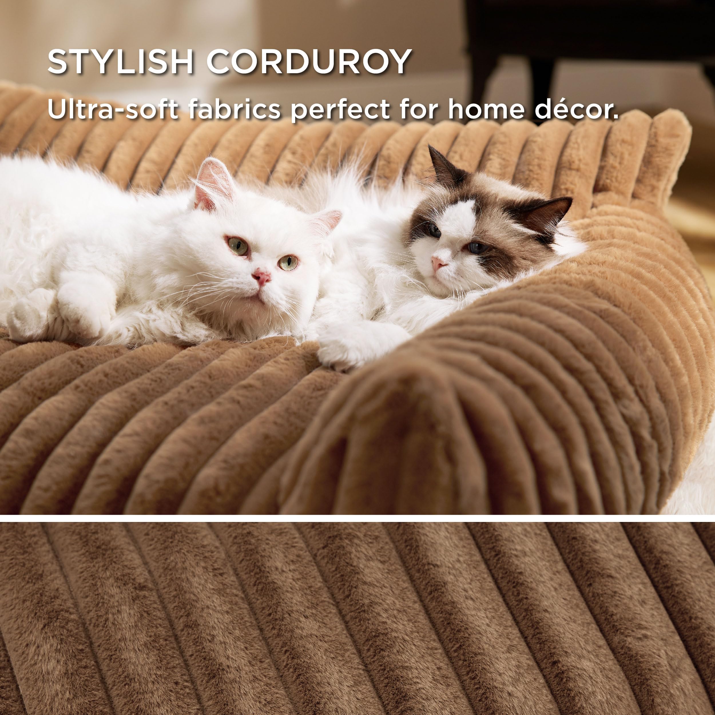 Bedsure Cute Cat Couch corduroy fabric closeup showcases ultra soft texture for nap time
