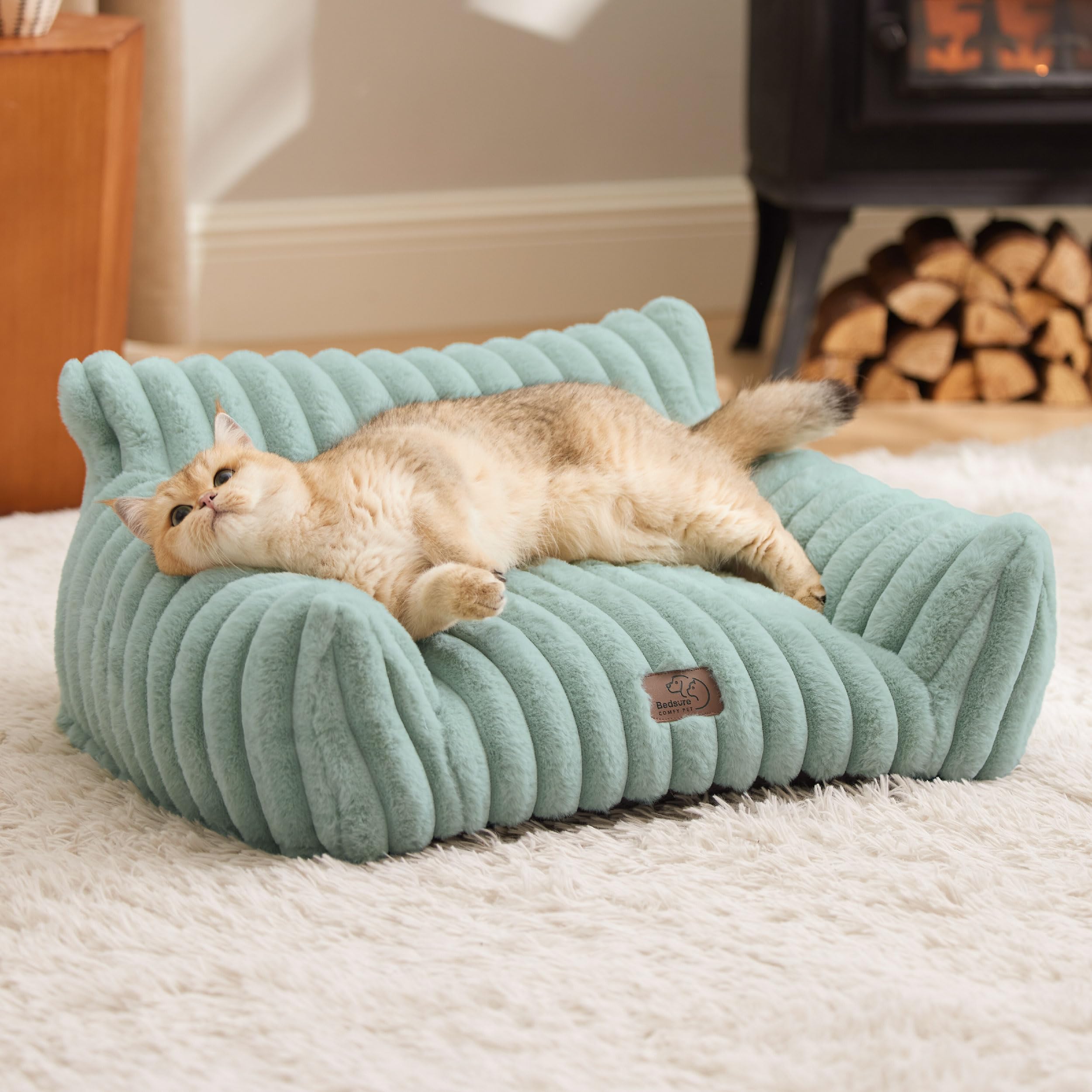 Bedsure cute cat couch front view garden green for cozy indoor naps
