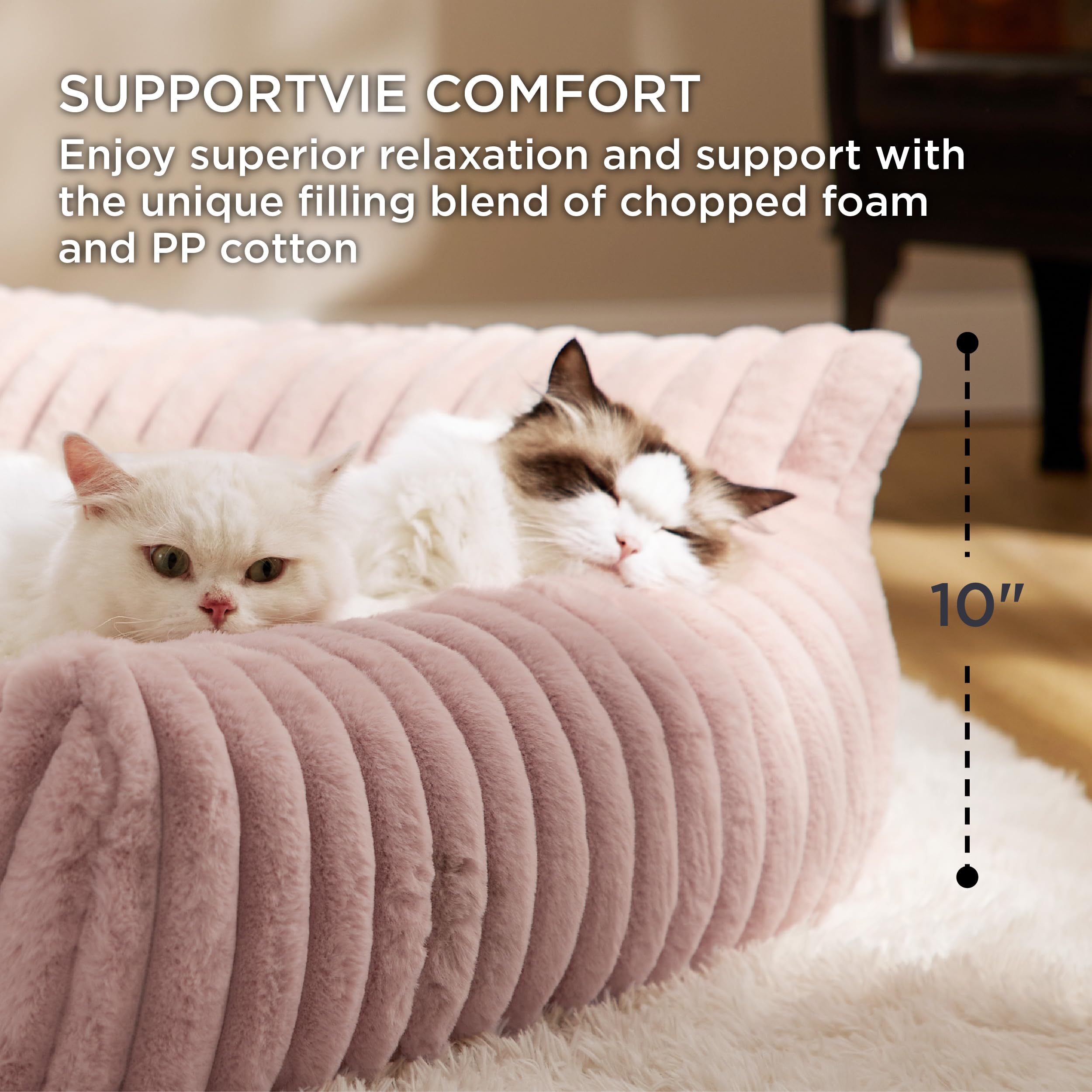 Bedsure cute cat couch high backrest illustrates supportive rest for sleepy cats.