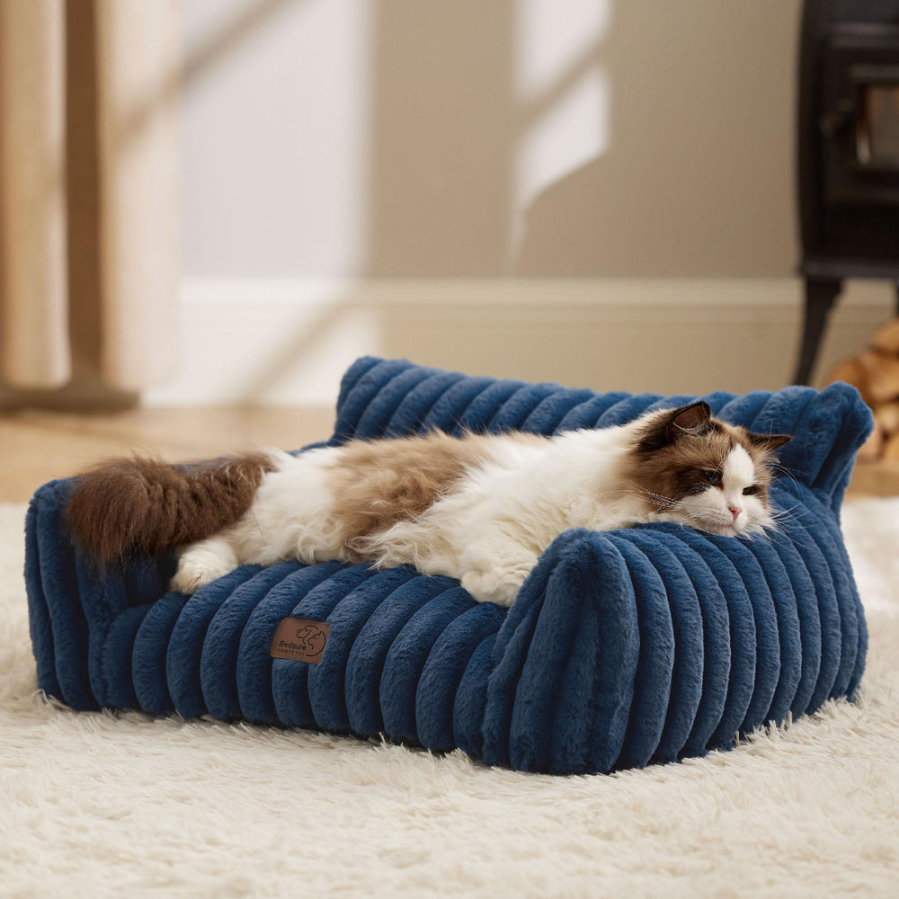 Bedsure cute cat couch shows three-sided design for supportive naps and restful lounging.