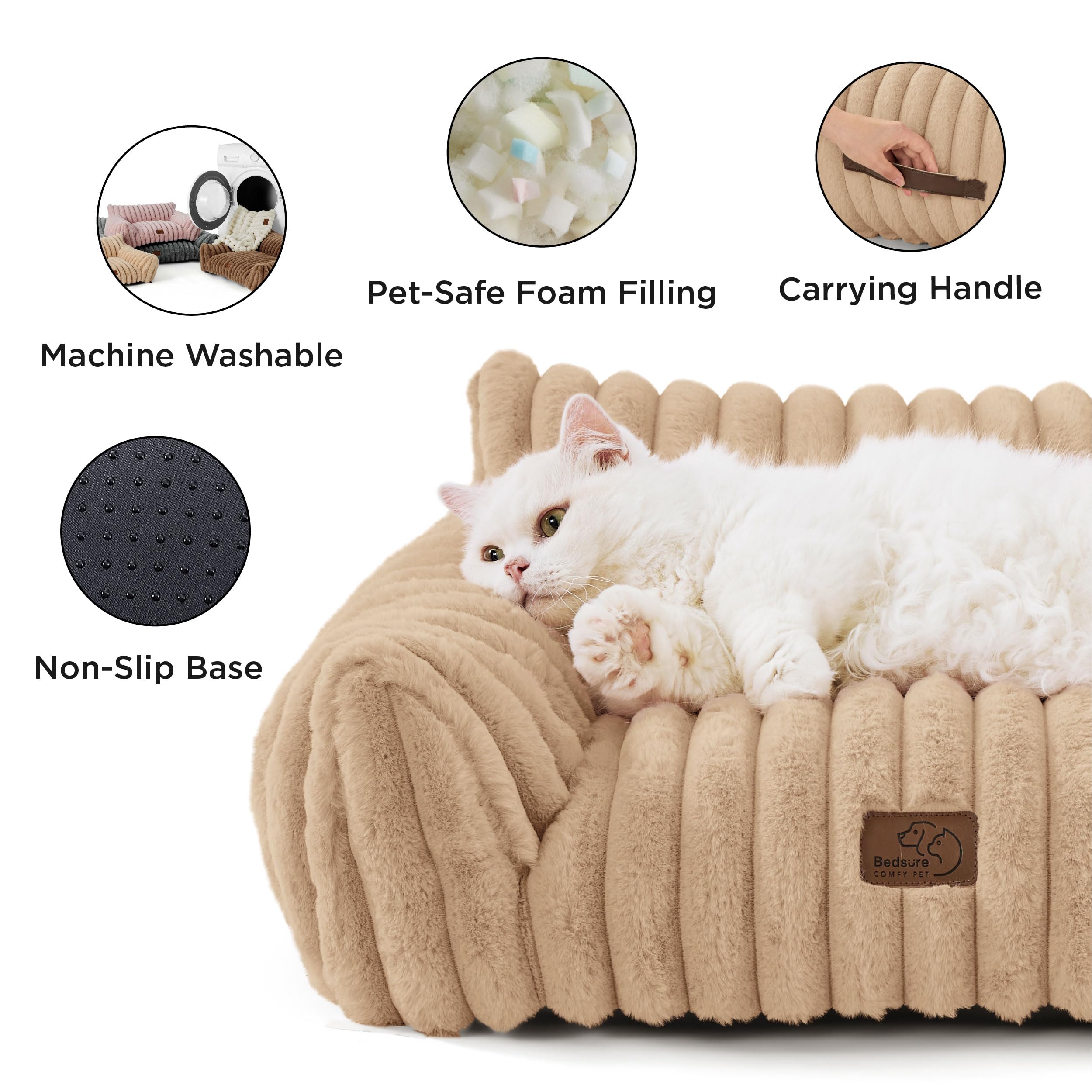 Bedsure Cute Cat Couch Tuscan Beige foam-fill detail indicating balanced support.