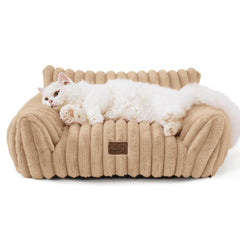 Bedsure Cute Cat Couch Tuscan Beige front view showing plush faux fur for cozy naps.