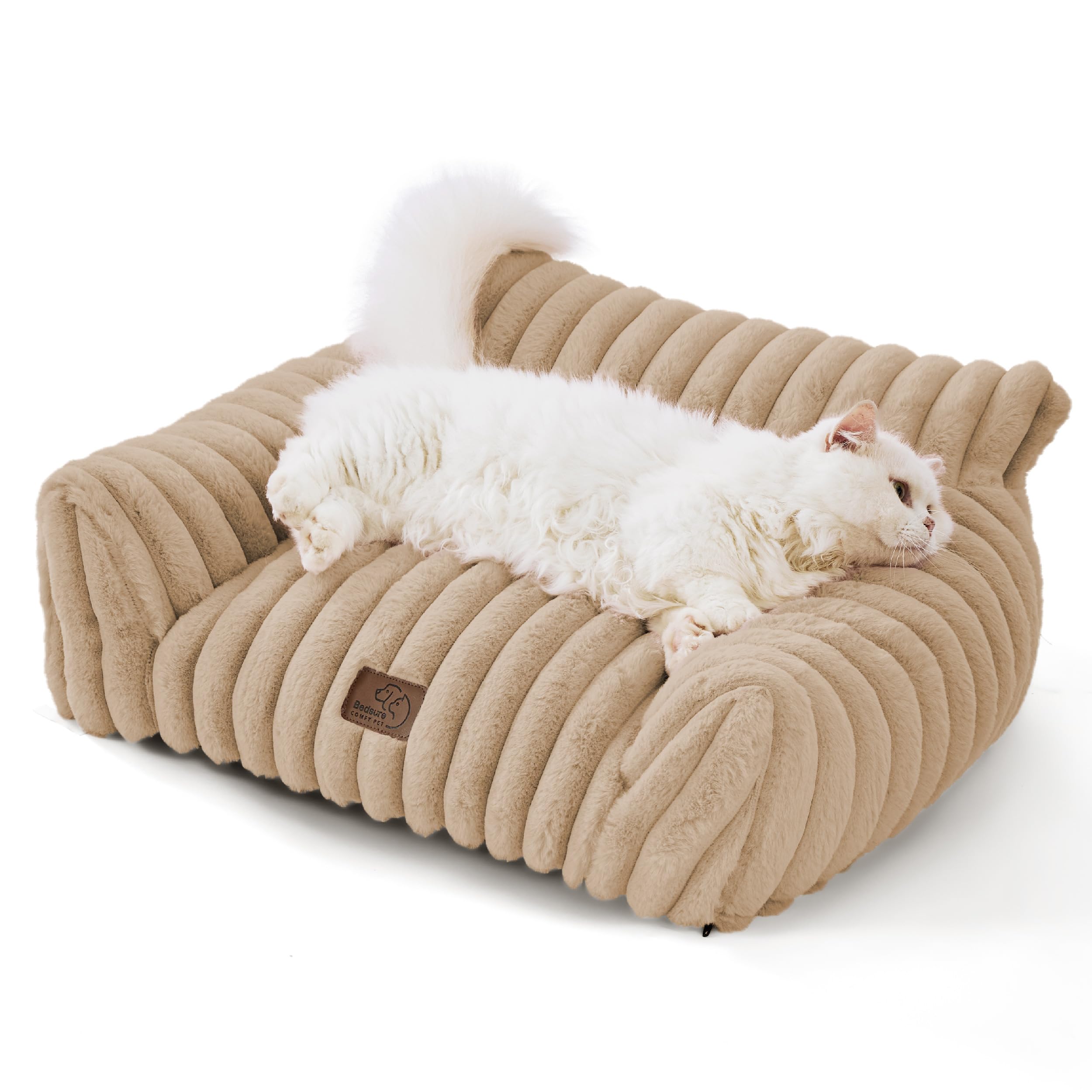 Bedsure Cute Cat Couch Tuscan Beige ready for a cozy nap-time scene.