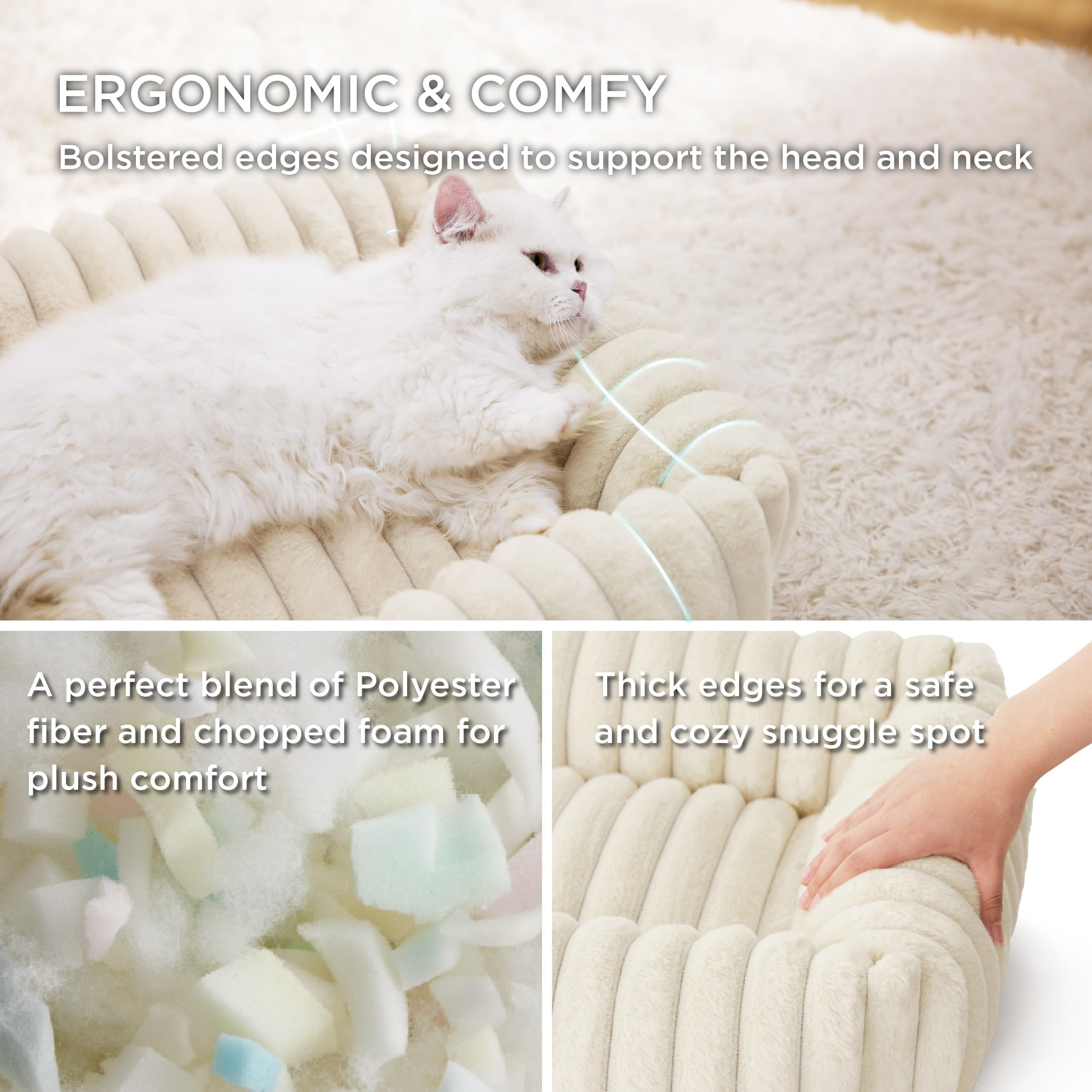 Bedsure cute dog bed cream side view—neck support for resting.