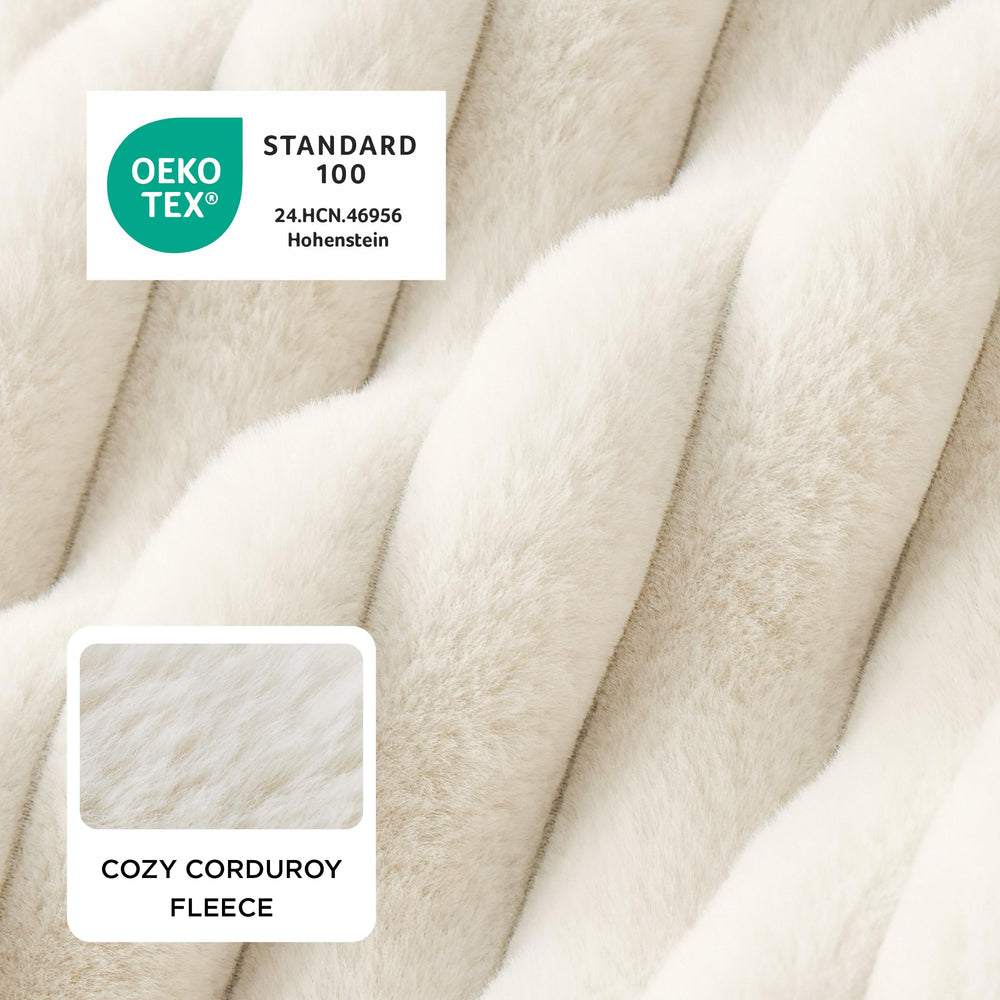 Bedsure cute dog bed cream top view emphasizes plush fur for cozy warmth.