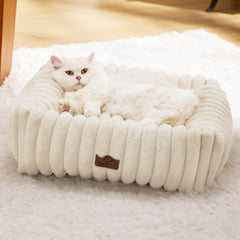 Bedsure cute dog bed cream view—cozy fur for warm naps.