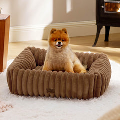 Bedsure cute dog bed side view in camel brown for snug, secure sleep.
