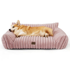 Bedsure cute dog couch front view in blush pink offers cozy seating for pets.