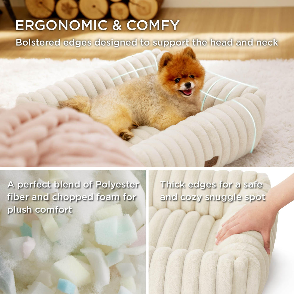 Bedsure dog bed closeup fur cream highlights ultra-cozy warmth and softness.