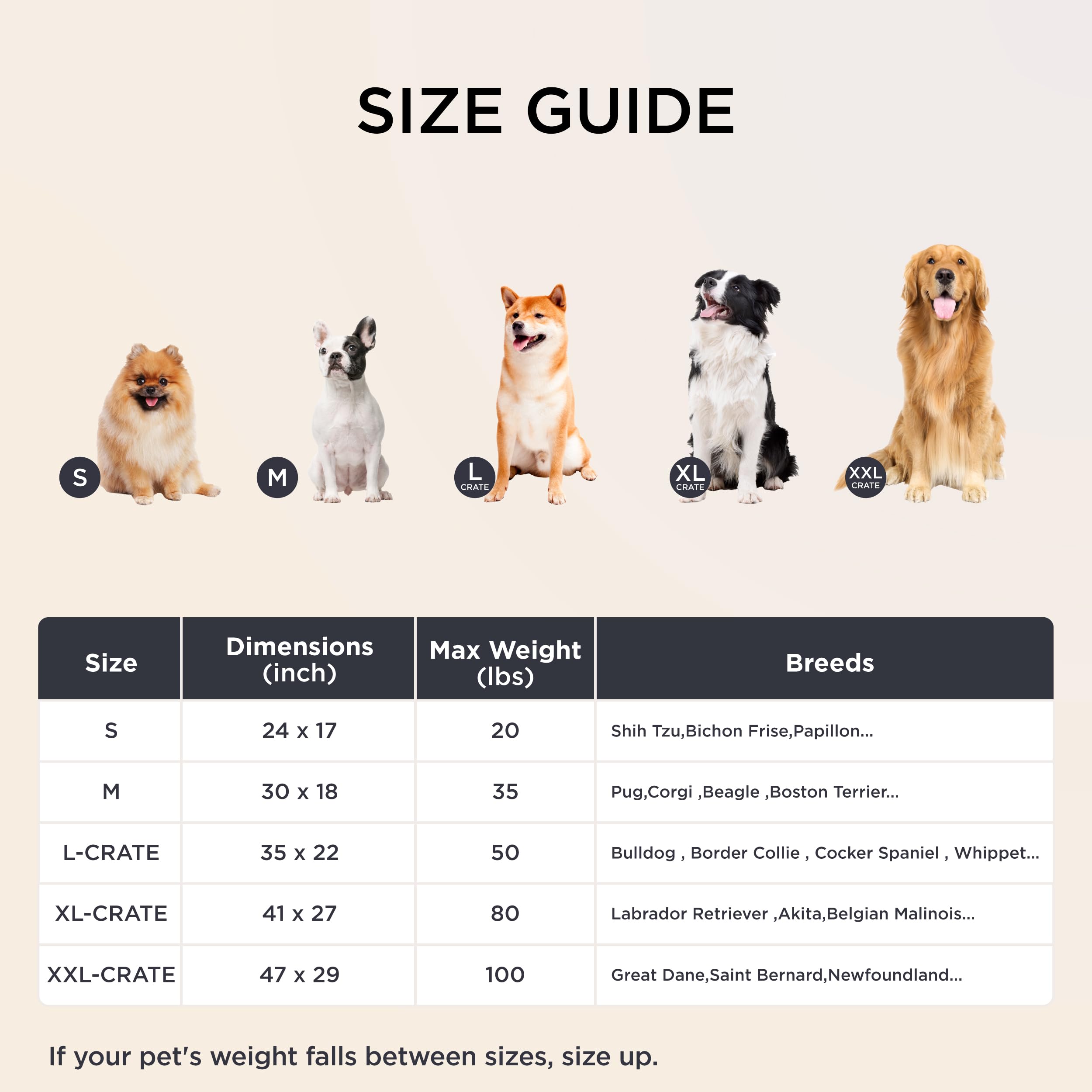 Bedsure dog bed medium size guide image to help pick the right fit