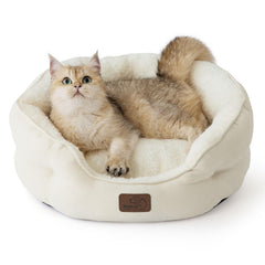 Bedsure dog bed with round sherpa surface delivers plush comfort for cozy naps.