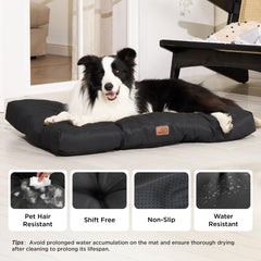 Bedsure dog bed waterproof cushion highlights easy-clean, stain-resistant protection.