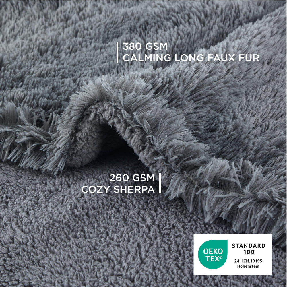 Bedsure calming faux fur side adds luxury and soothing warmth for snuggling.