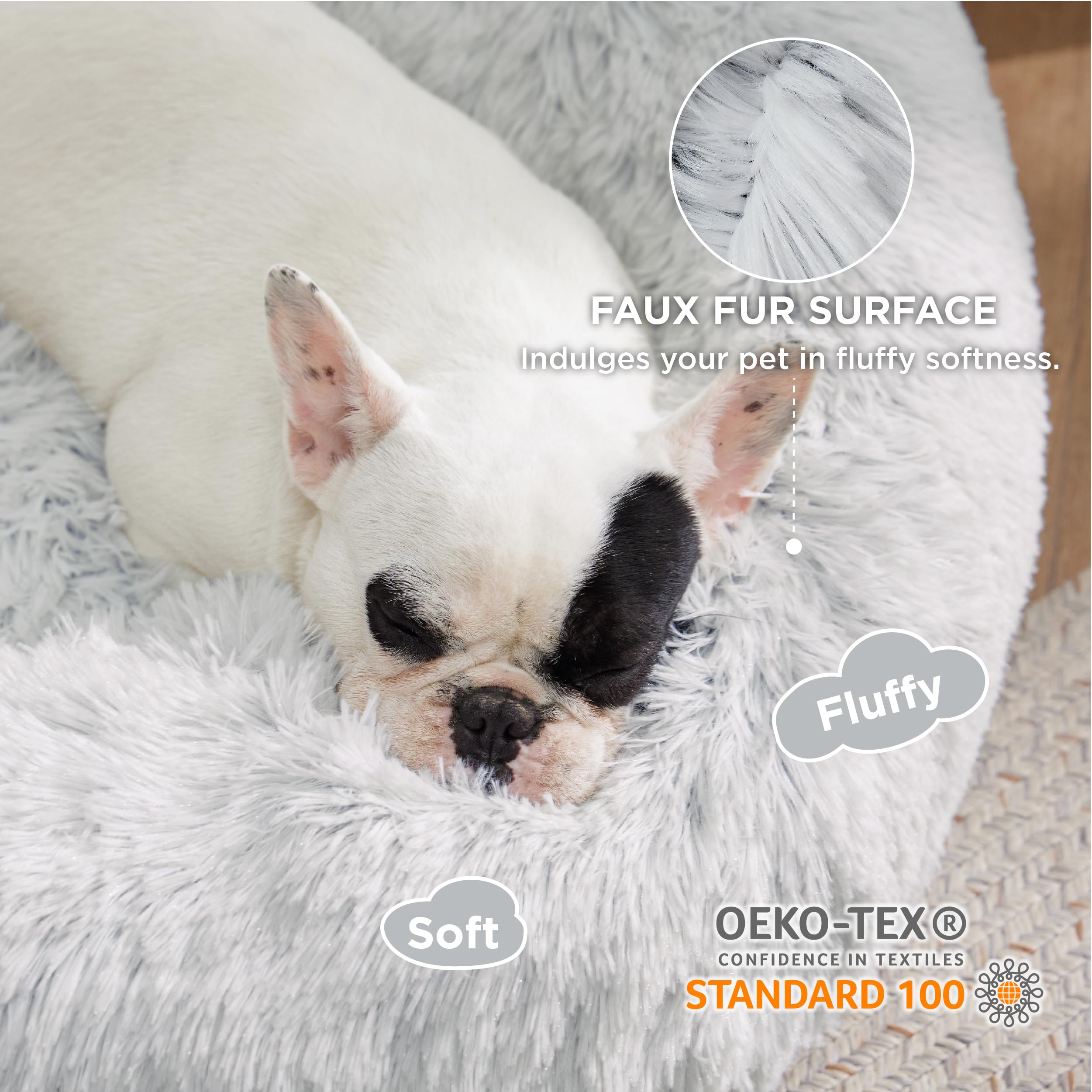 Bedsure donut bed faux fur close-up highlights ultra-soft, cozy fur.