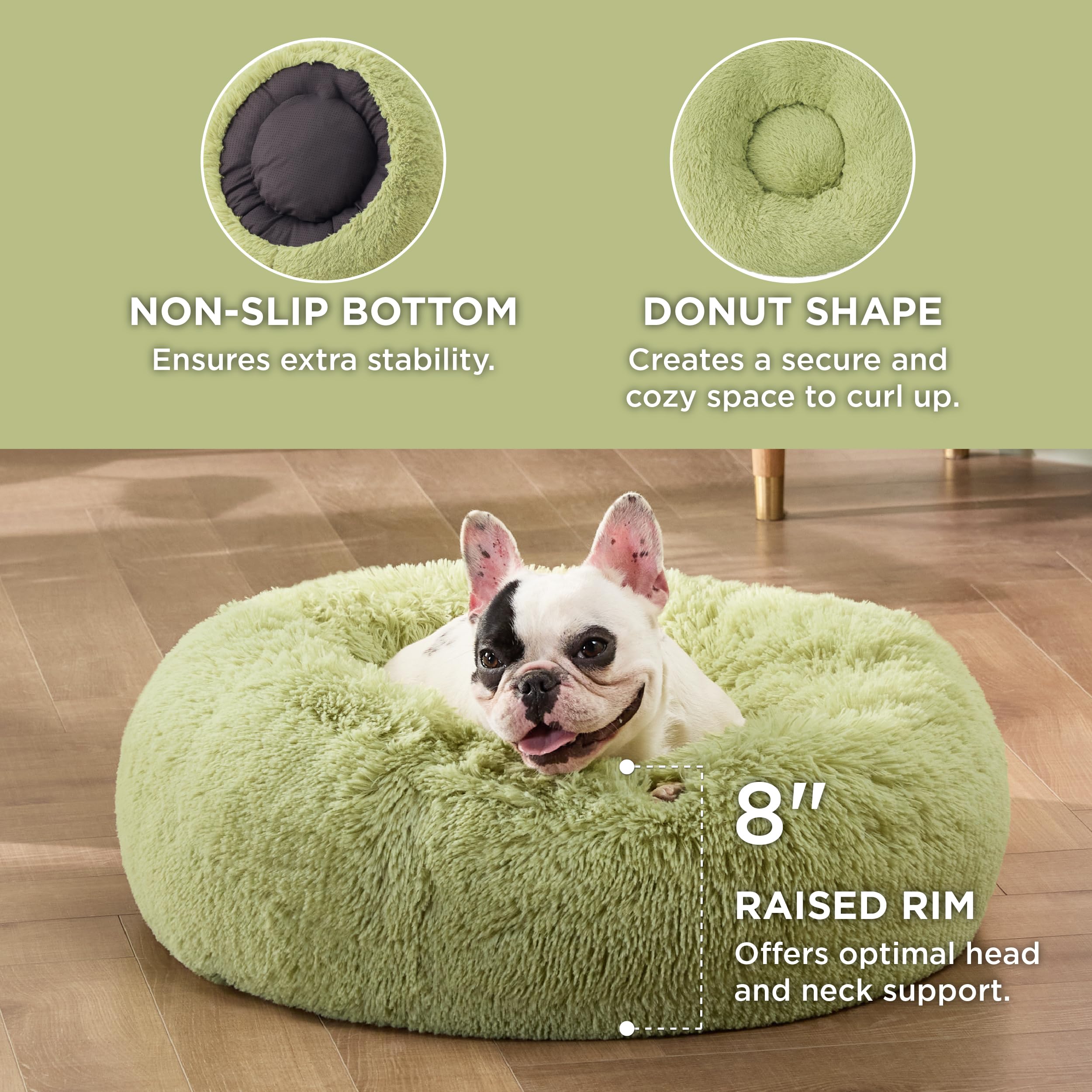 Bedsure donut bed green 23in anti-slip base keeps bed in place