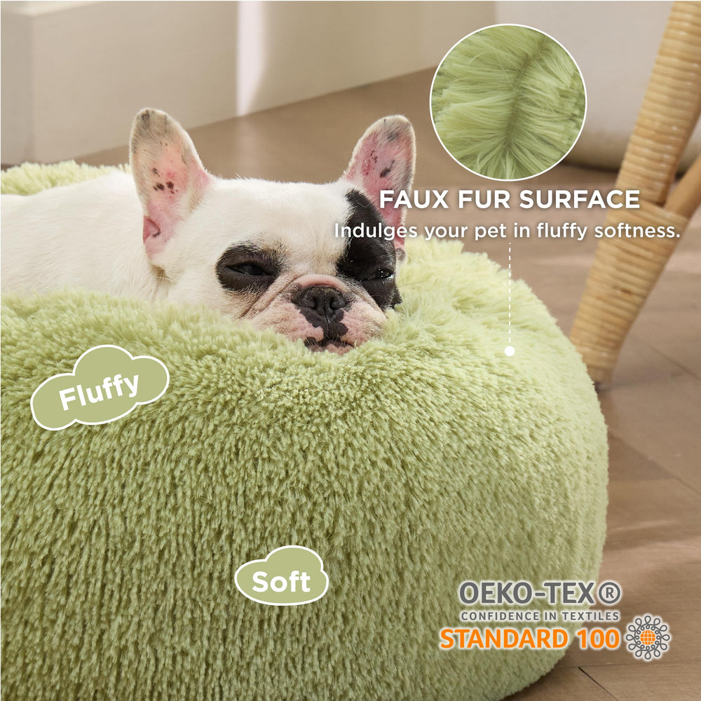 Bedsure donut bed green 23in side profile with raised rim for neck support