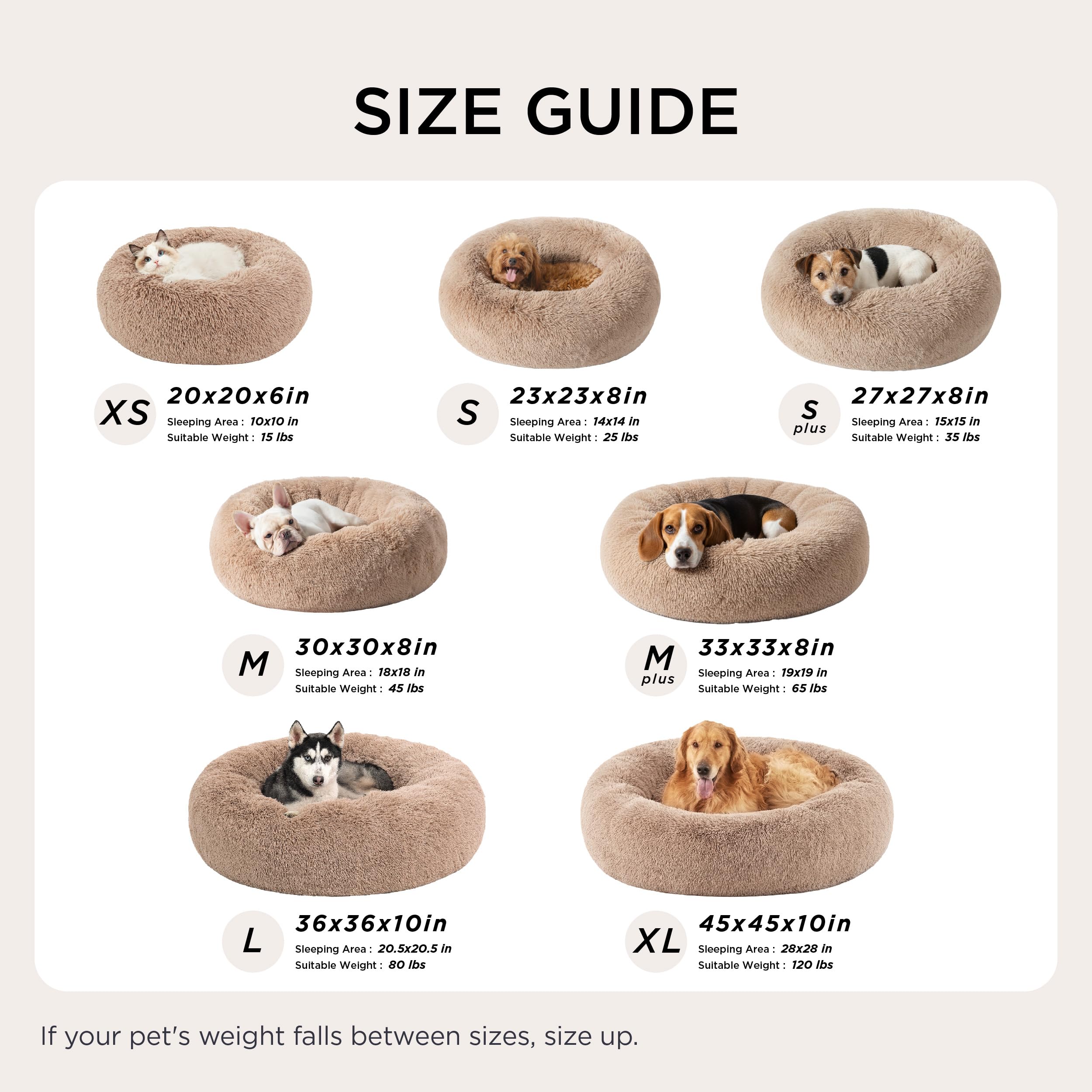 Bedsure medium 30-inch donut bed fits up to 45 lbs for versatile use.