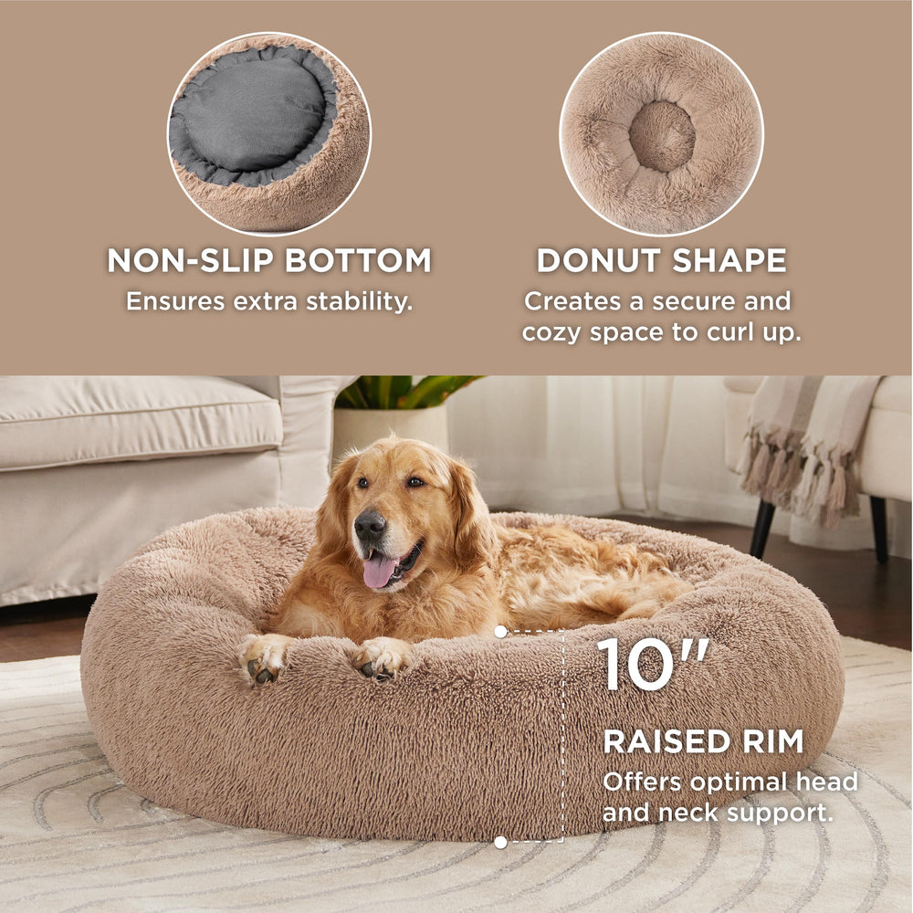 Bedsure donut bed raised-edge camel supports head and neck for restful lounging