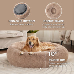 Bedsure donut bed raised-edge camel supports head and neck for restful lounging