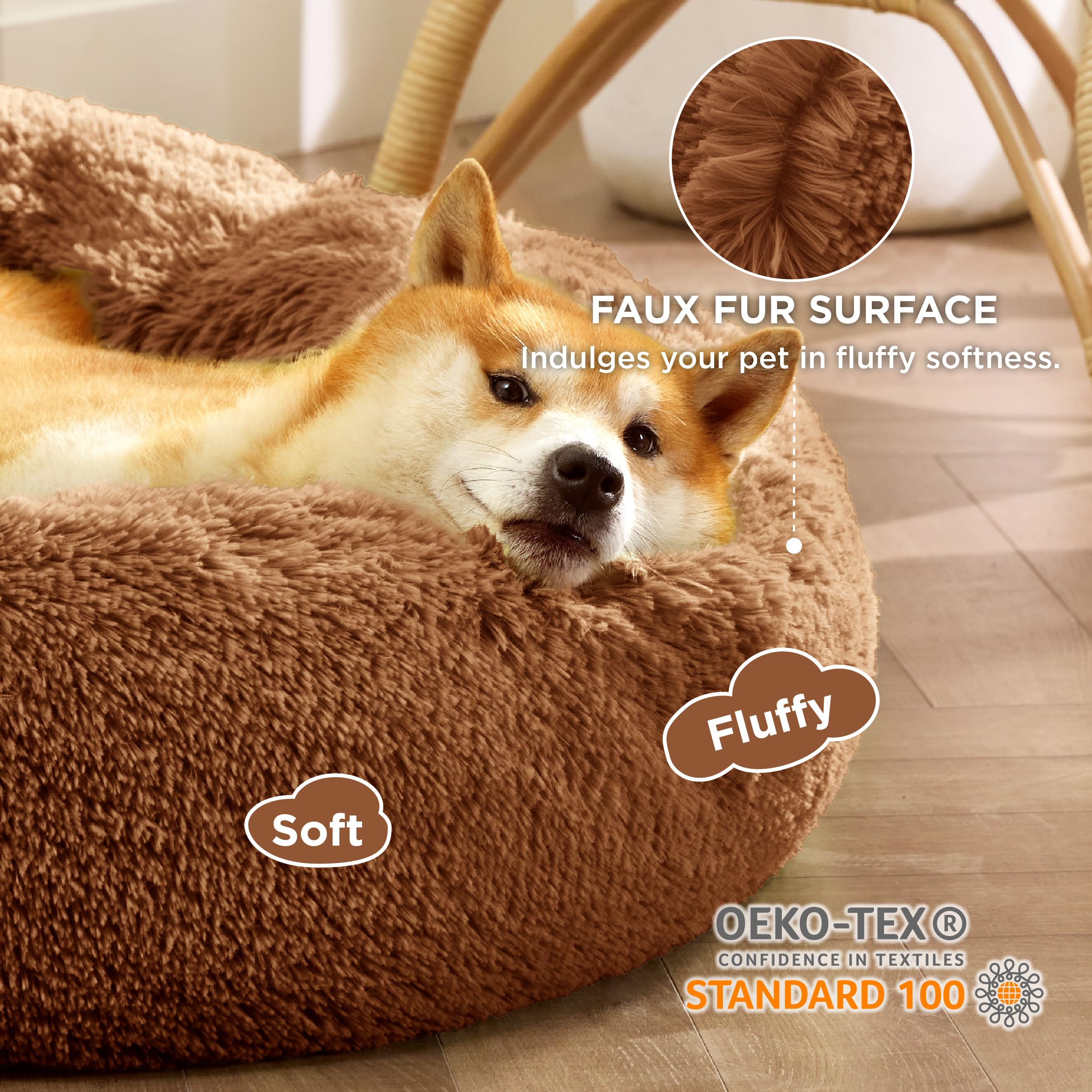 Bedsure donut bed with removable washable cover for easy cleanup.