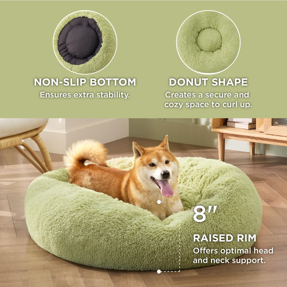 Bedsure donut bed round green raised-edge close-up emphasizing secure resting space