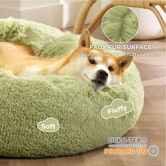 Bedsure donut bed round green side view highlighting raised edge for head support
