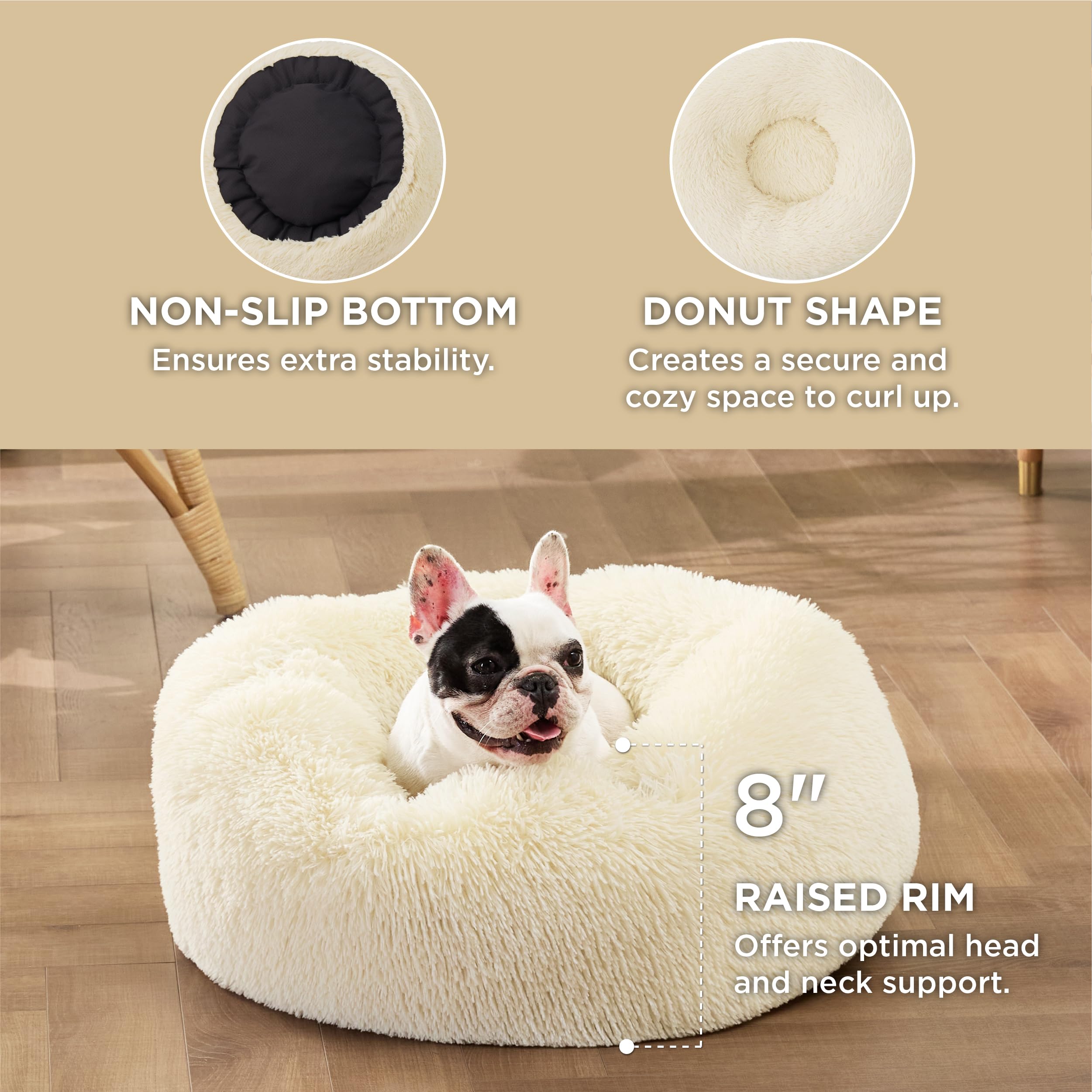 Bedsure donut bed closeup shows non-slip base to keep bed in place