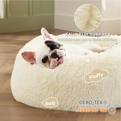Bedsure donut dog bed side view highlighting raised rim for head and neck support