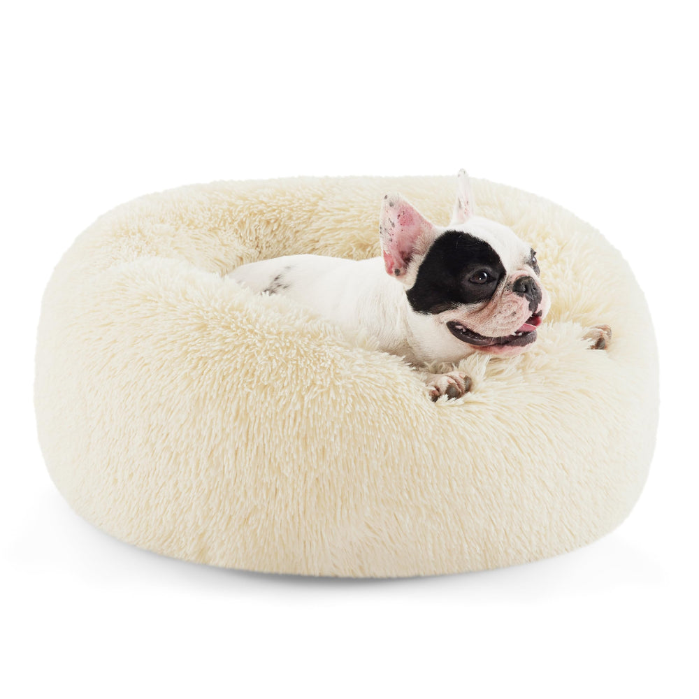 Bedsure donut dog bed top view with plush faux fur for cozy curling sleep