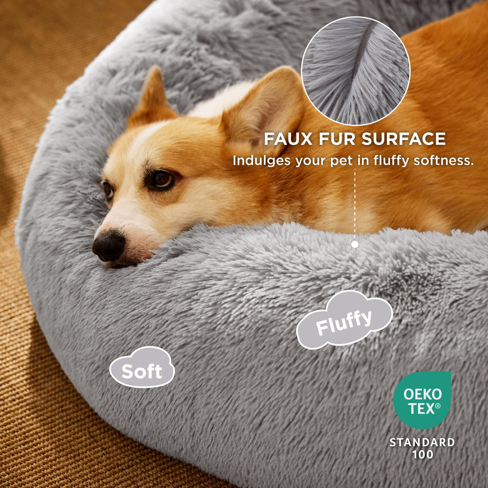 Bedsure donut dog bed anti-slip base keeps the bed steady during play.
