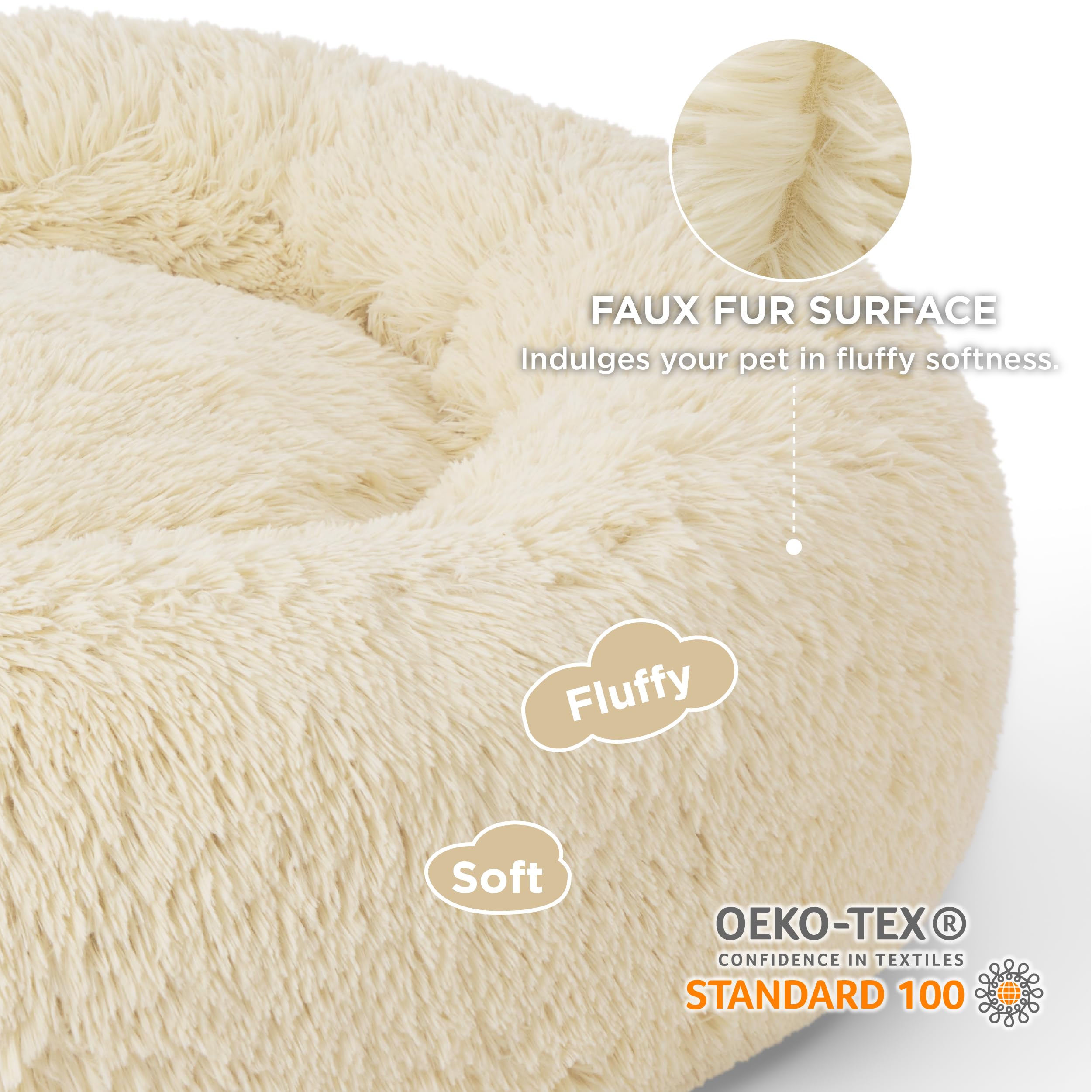 Bedsure donut dog bed plush fur close-up shows ultra-soft interior