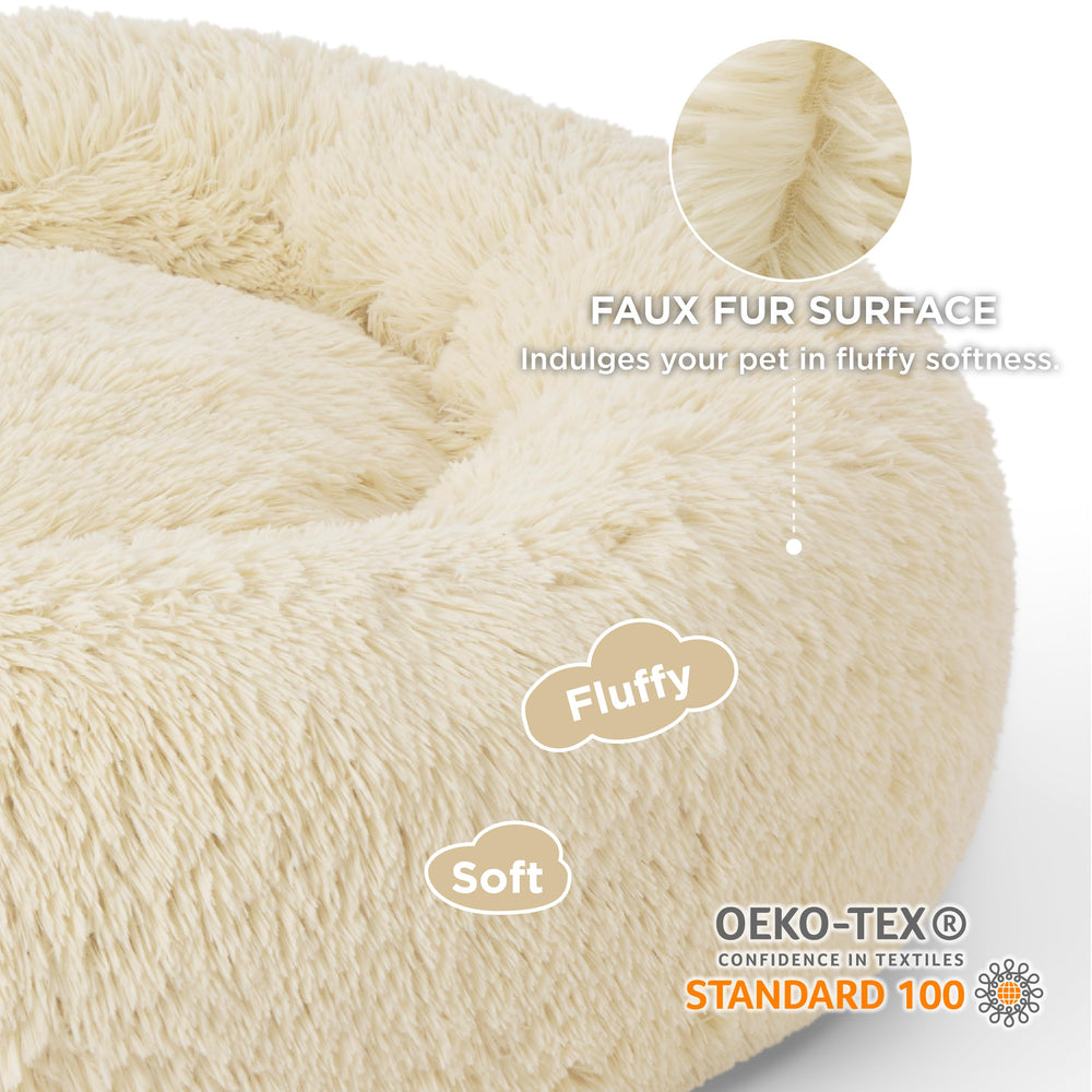 Bedsure donut dog bed plush fur close-up shows ultra-soft interior